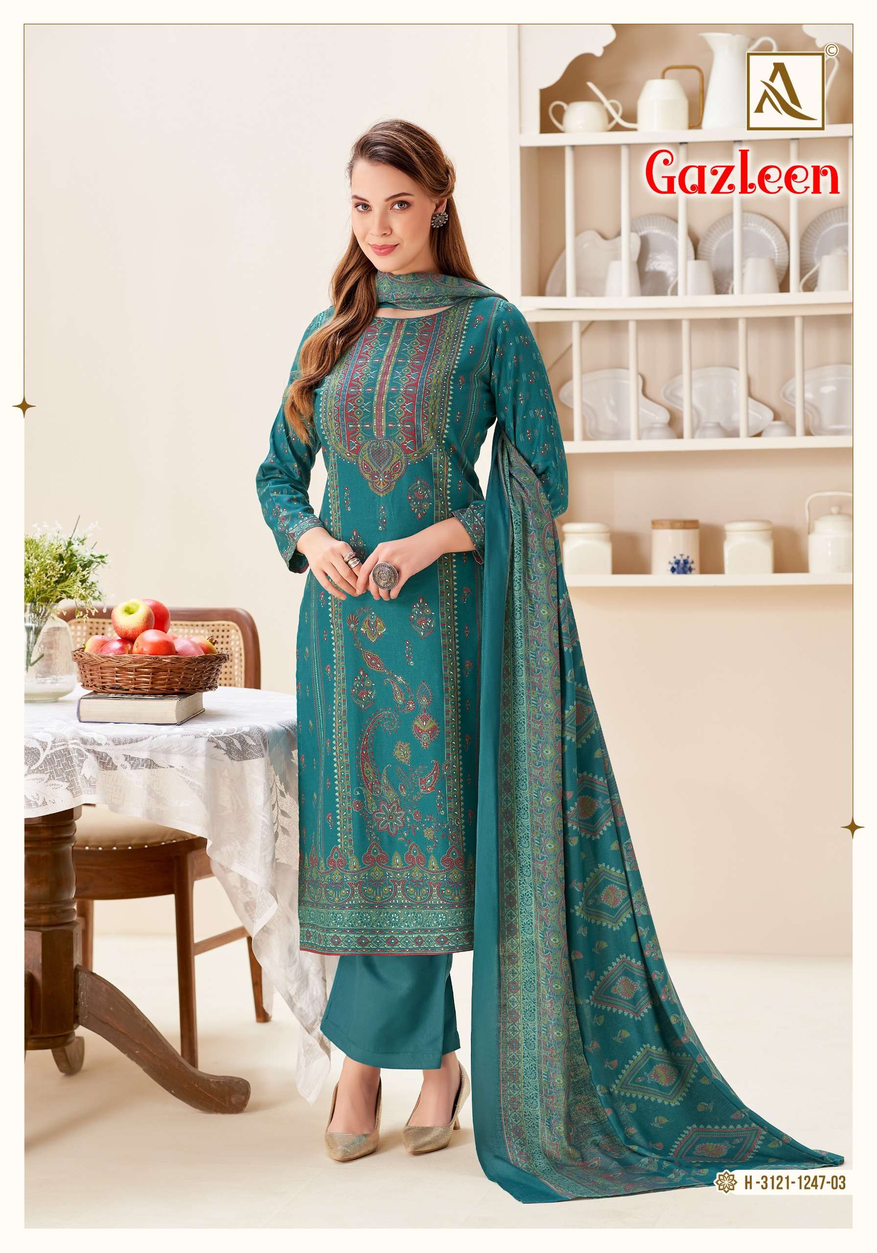 ALOK SUITS GAZLEEN PASHMINA DIGITAL PRINT WITH FANCY HAND WORK SUIT 