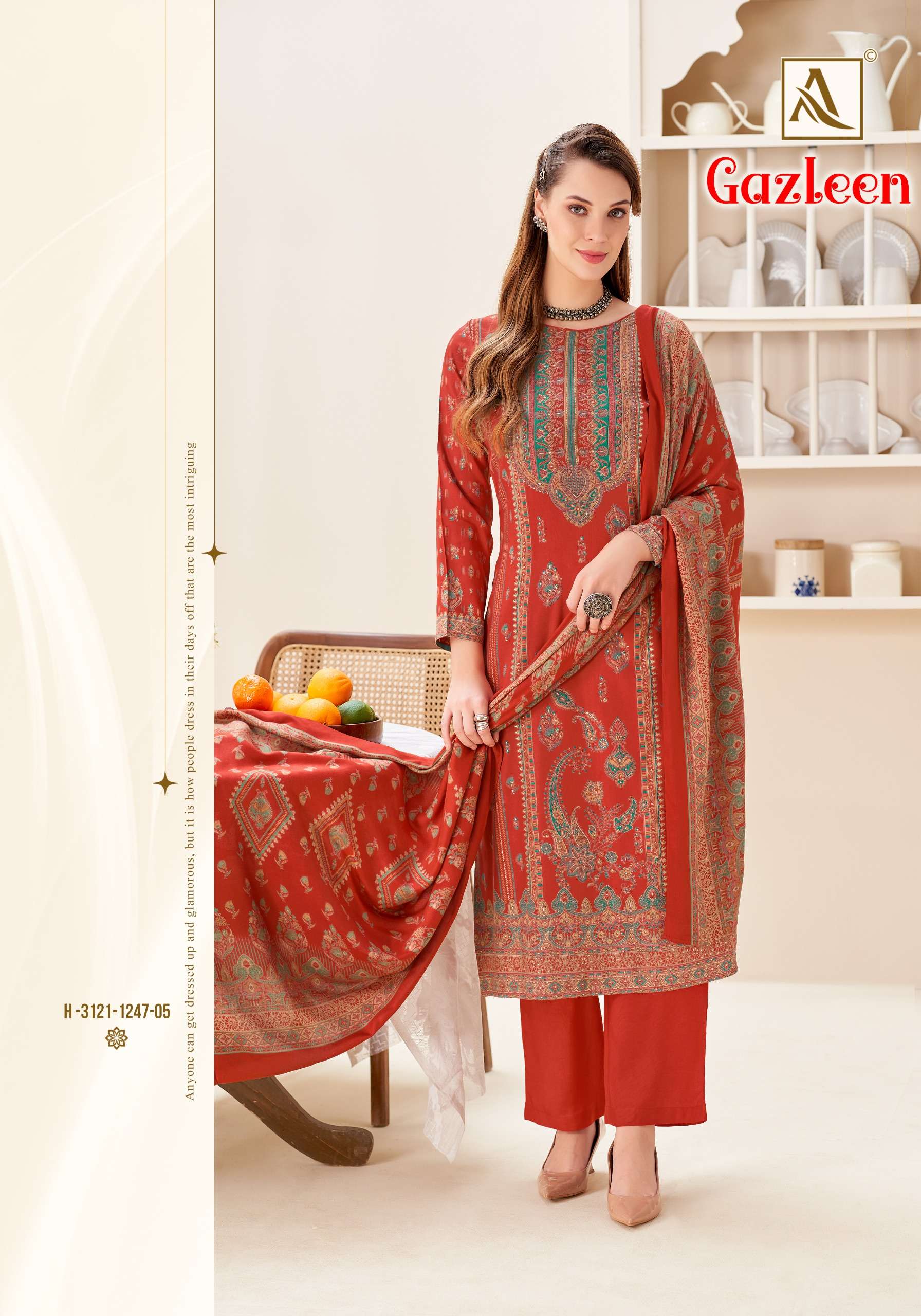 ALOK SUITS GAZLEEN PASHMINA DIGITAL PRINT WITH FANCY HAND WORK SUIT 