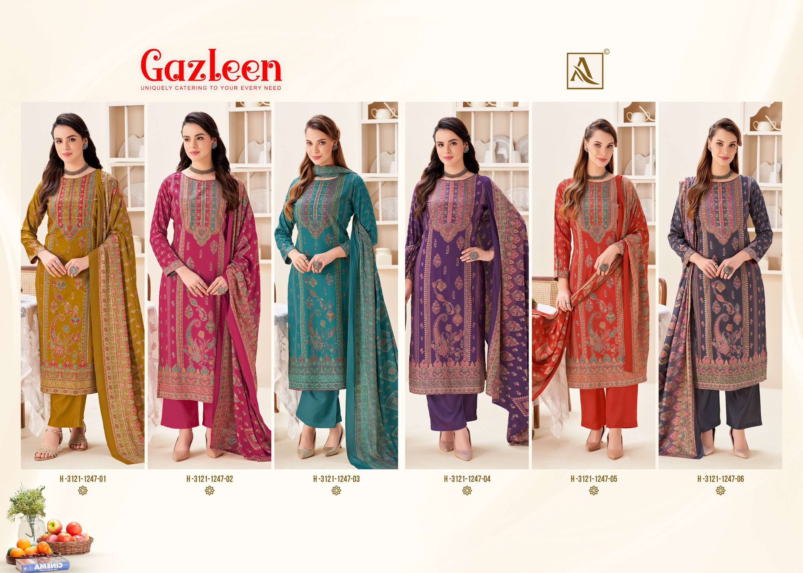 ALOK SUITS GAZLEEN PASHMINA DIGITAL PRINT WITH FANCY HAND WORK SUIT 