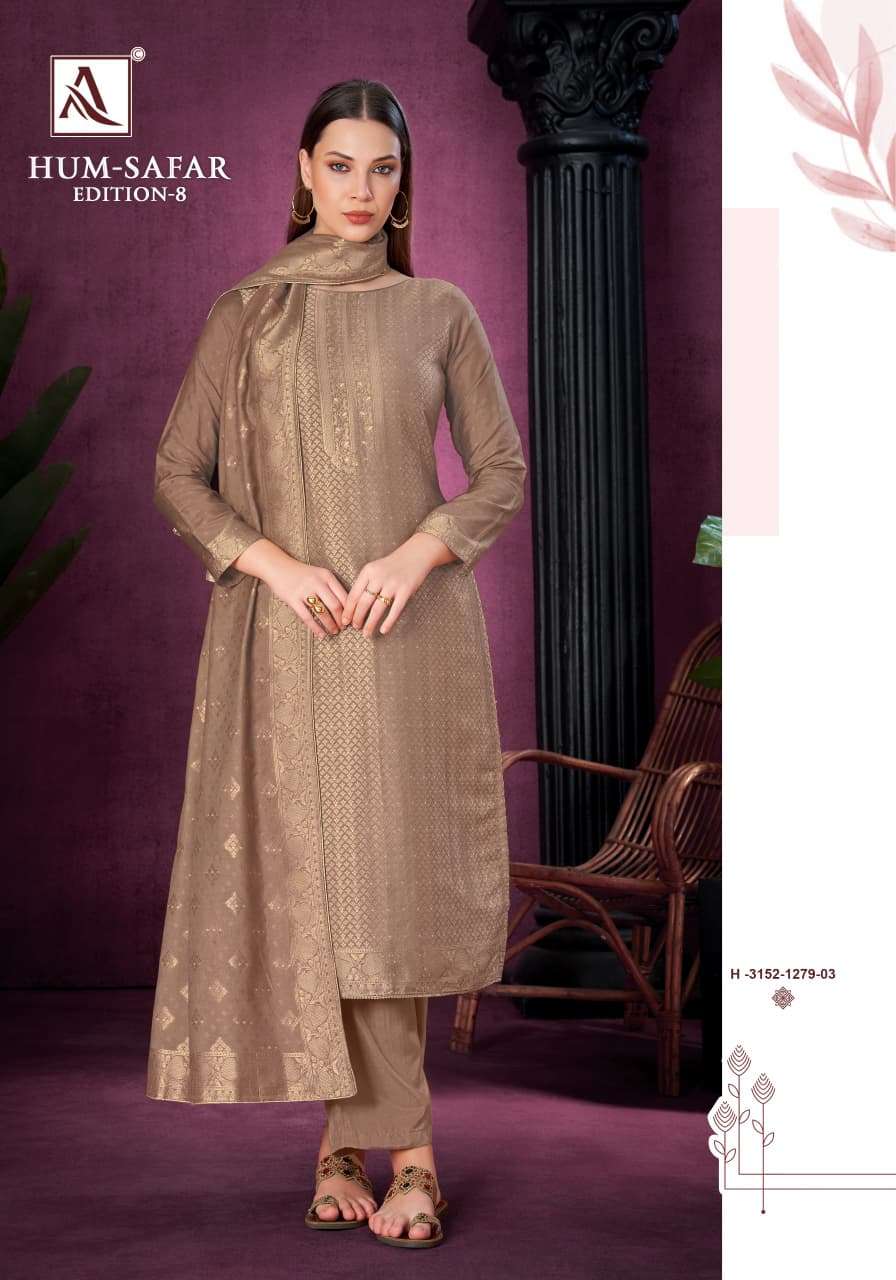 ALOK SUITS HUM SAFAR EDITION 8 VISCOSE MUSLIN JACQUARD DESIGNER WORK SUIT