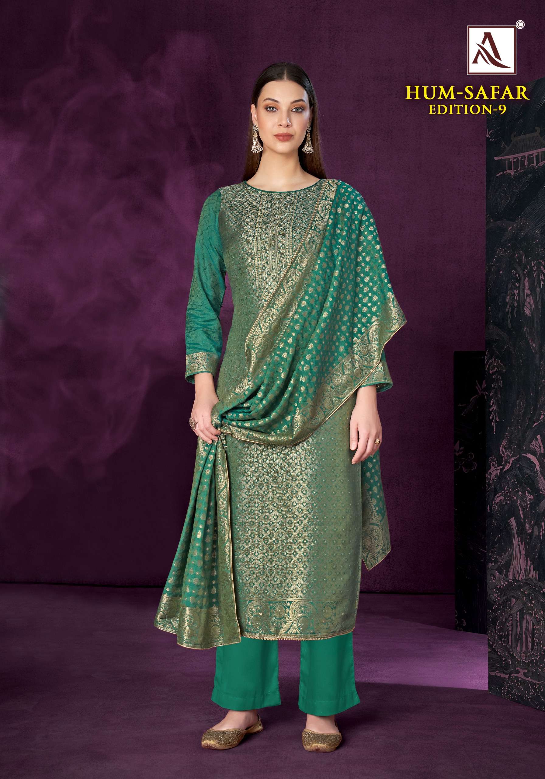 ALOK SUITS HUM SAFAR EDITION 9 VISCOSE MUSLIN JACQUARD DESIGNER WORK SUIT