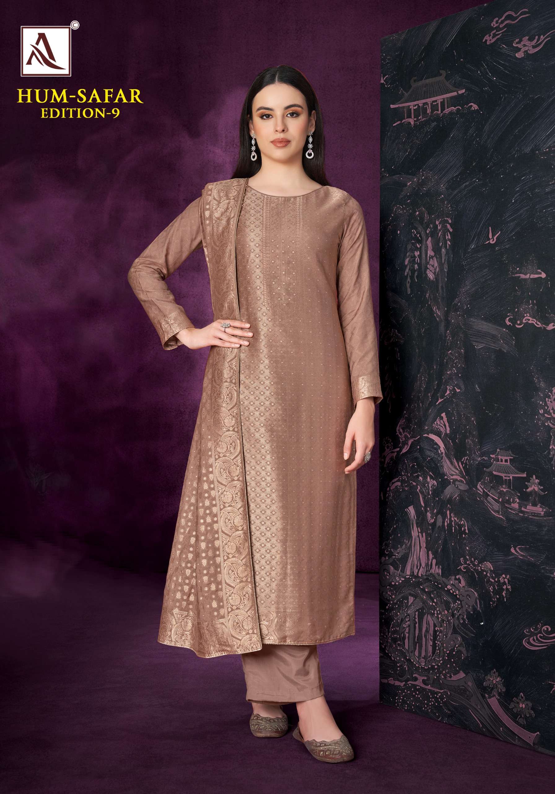 ALOK SUITS HUM SAFAR EDITION 9 VISCOSE MUSLIN JACQUARD DESIGNER WORK SUIT