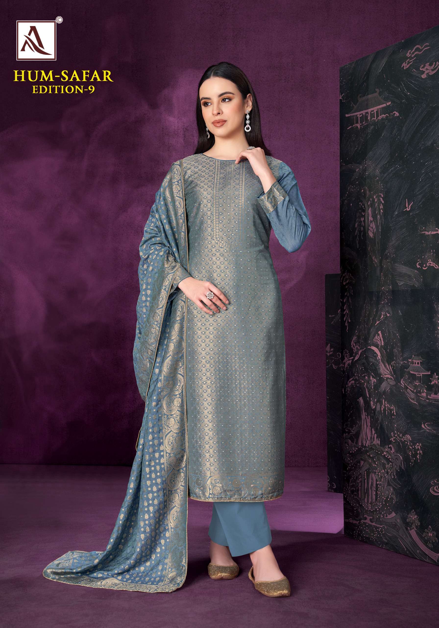 ALOK SUITS HUM SAFAR EDITION 9 VISCOSE MUSLIN JACQUARD DESIGNER WORK SUIT