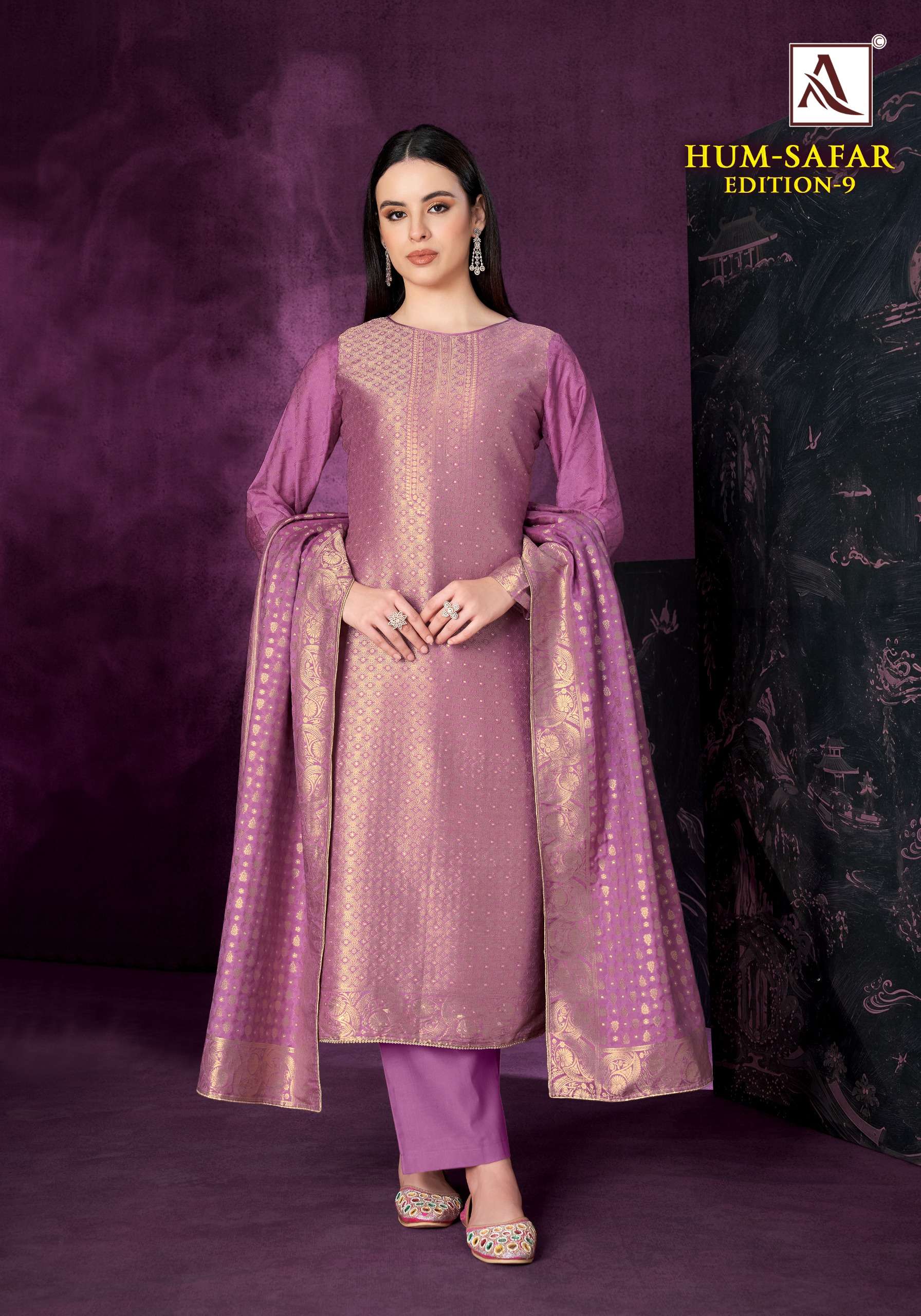 ALOK SUITS HUM SAFAR EDITION 9 VISCOSE MUSLIN JACQUARD DESIGNER WORK SUIT