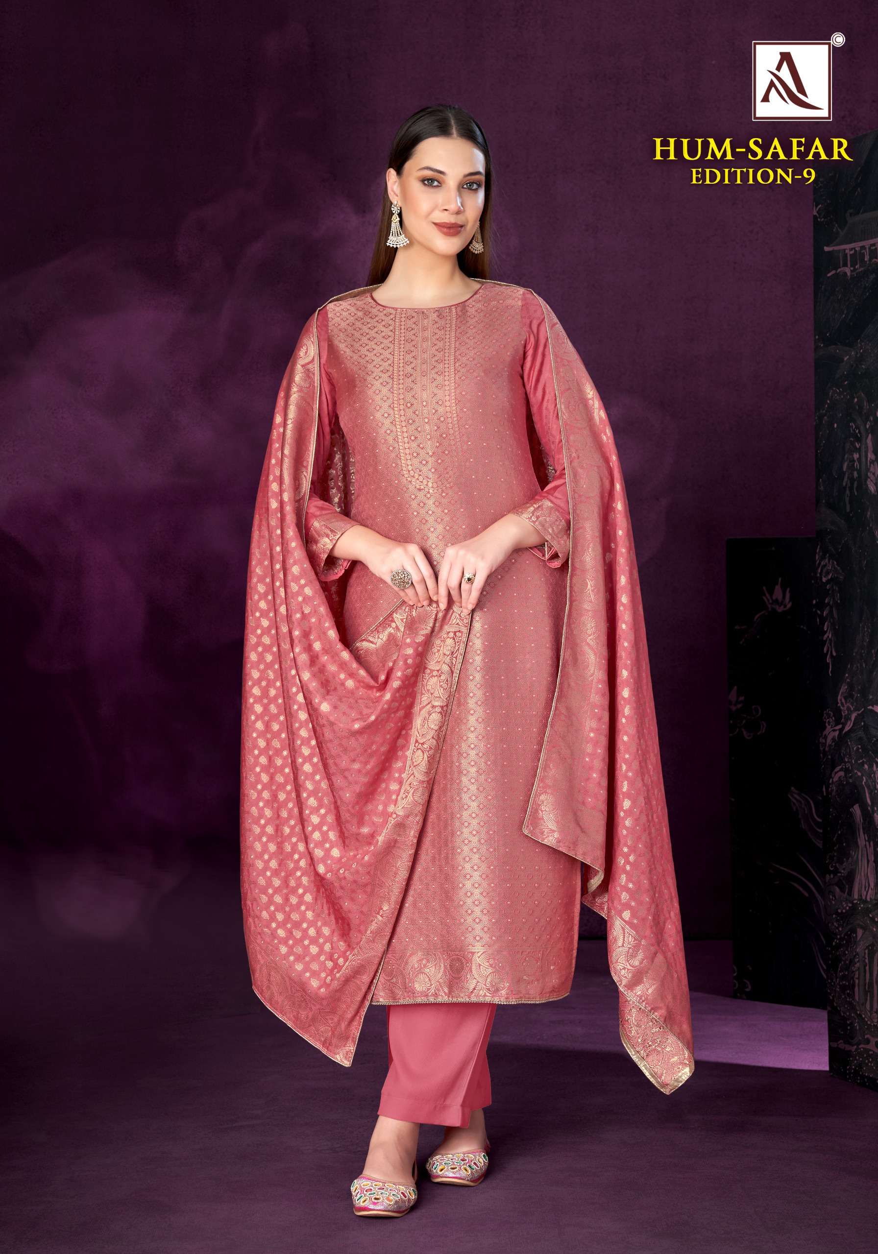 ALOK SUITS HUM SAFAR EDITION 9 VISCOSE MUSLIN JACQUARD DESIGNER WORK SUIT