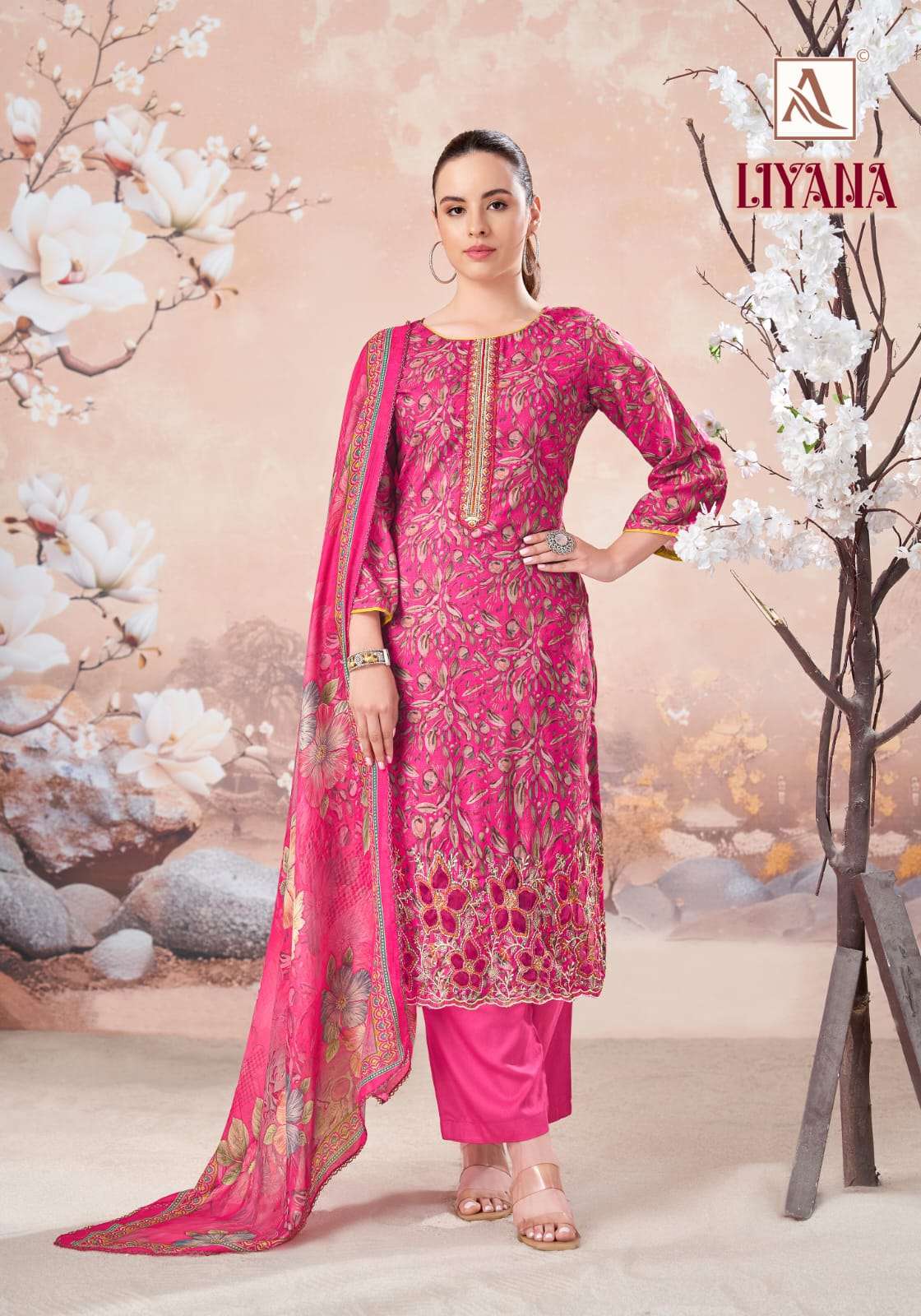 ALOK SUITS LIYANA CAMBRIC COTTON PRINT WITH FANCY WORK SUIT 