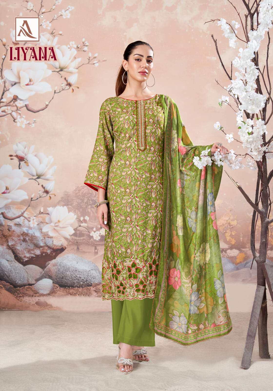 ALOK SUITS LIYANA CAMBRIC COTTON PRINT WITH FANCY WORK SUIT 