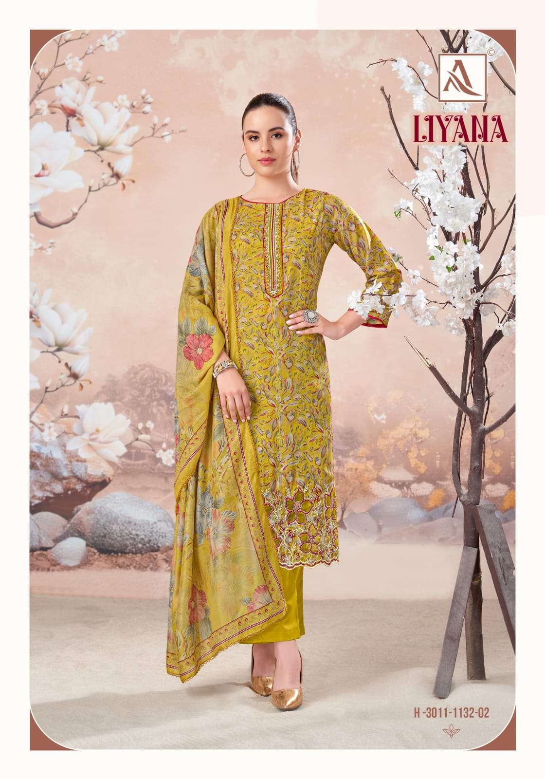 ALOK SUITS LIYANA CAMBRIC COTTON PRINT WITH FANCY WORK SUIT 