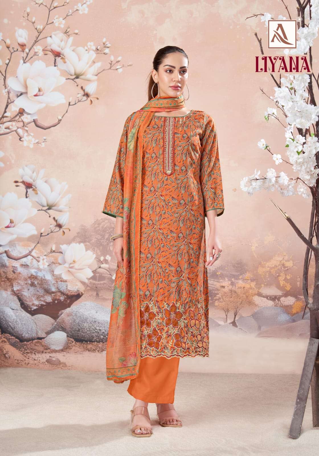 ALOK SUITS LIYANA CAMBRIC COTTON PRINT WITH FANCY WORK SUIT 