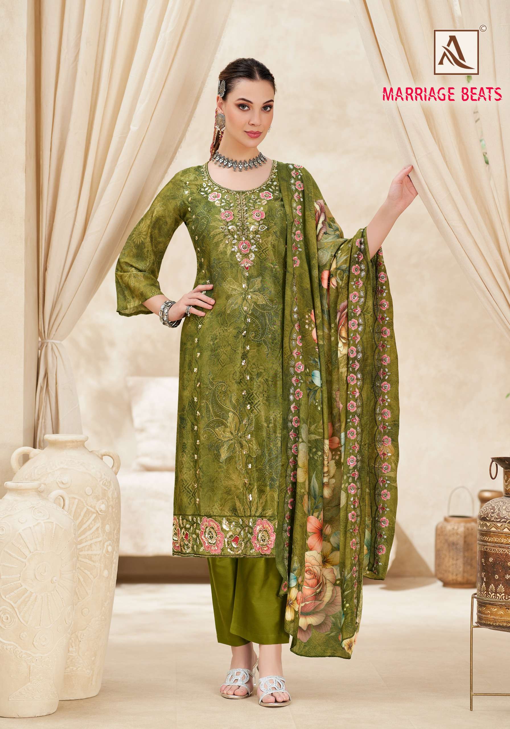 ALOK SUITS MARRIAGE BEATS VISCOSE DIGITAL PRINT WITH FANCY WORKS SUIT
