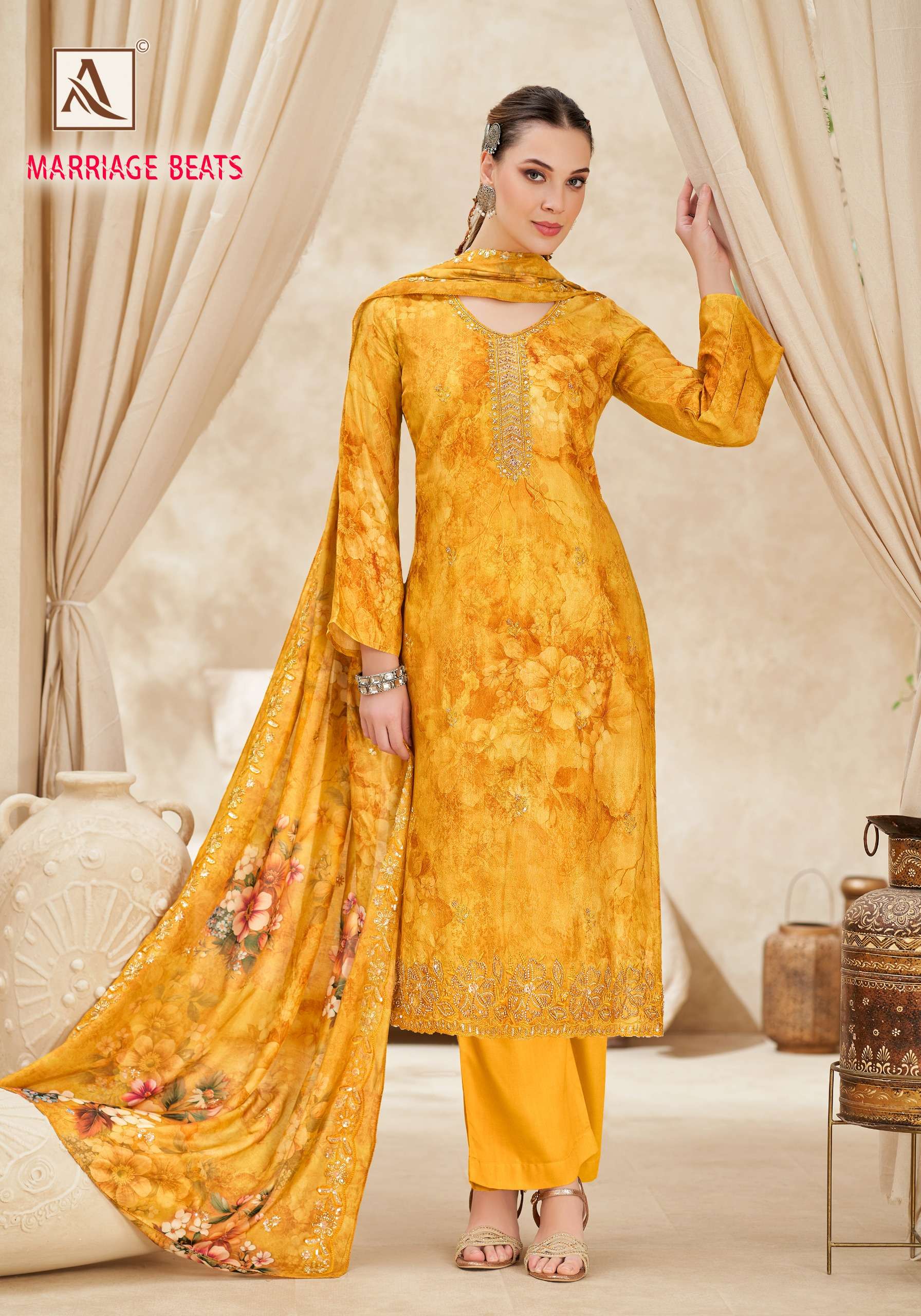 ALOK SUITS MARRIAGE BEATS VISCOSE DIGITAL PRINT WITH FANCY WORKS SUIT