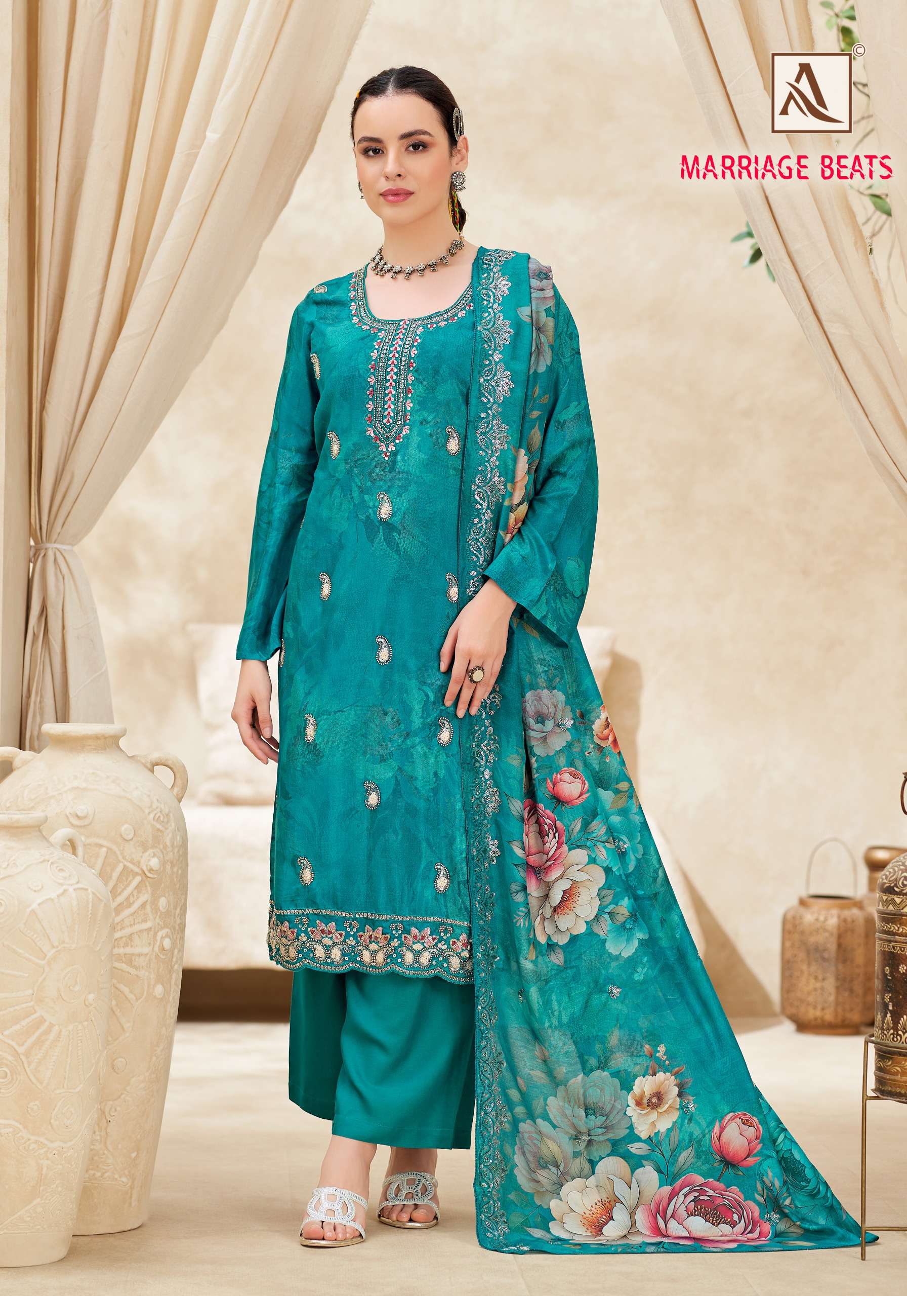 ALOK SUITS MARRIAGE BEATS VISCOSE DIGITAL PRINT WITH FANCY WORKS SUIT