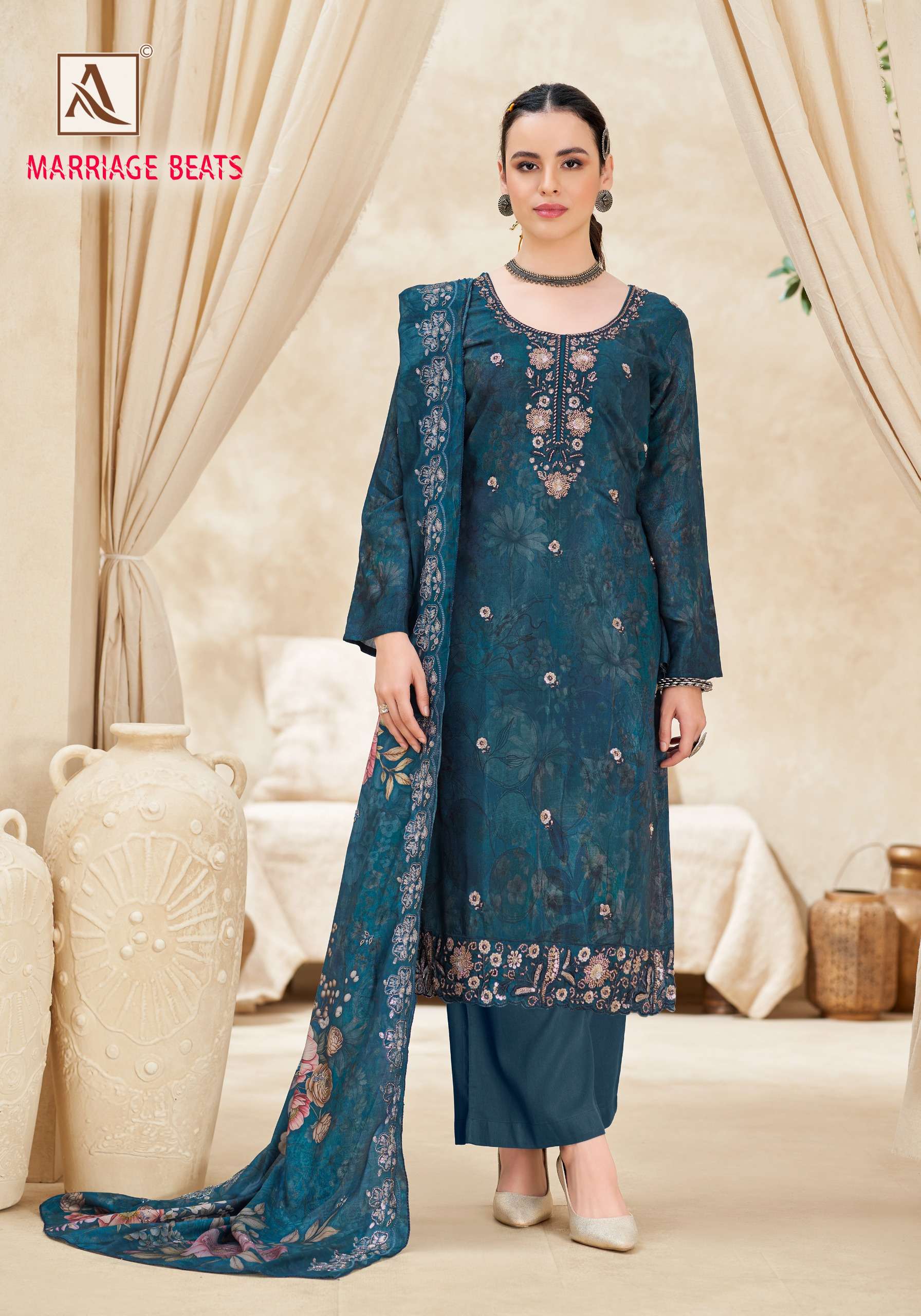 ALOK SUITS MARRIAGE BEATS VISCOSE DIGITAL PRINT WITH FANCY WORKS SUIT