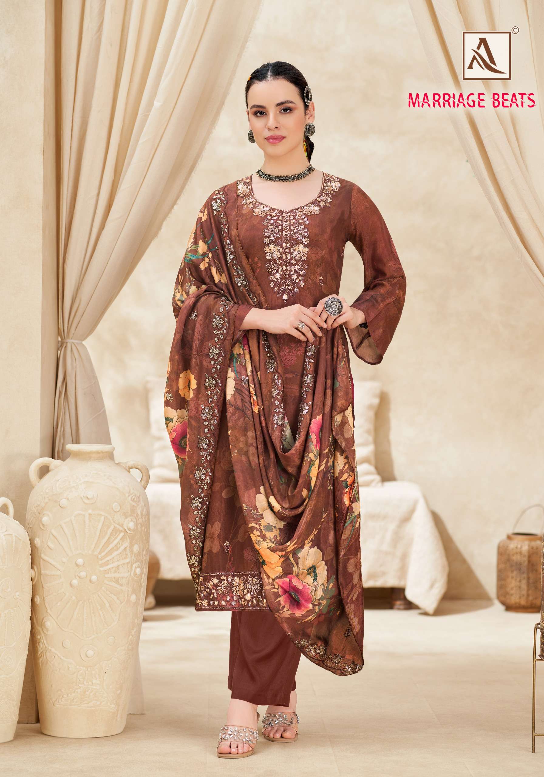 ALOK SUITS MARRIAGE BEATS VISCOSE DIGITAL PRINT WITH FANCY WORKS SUIT
