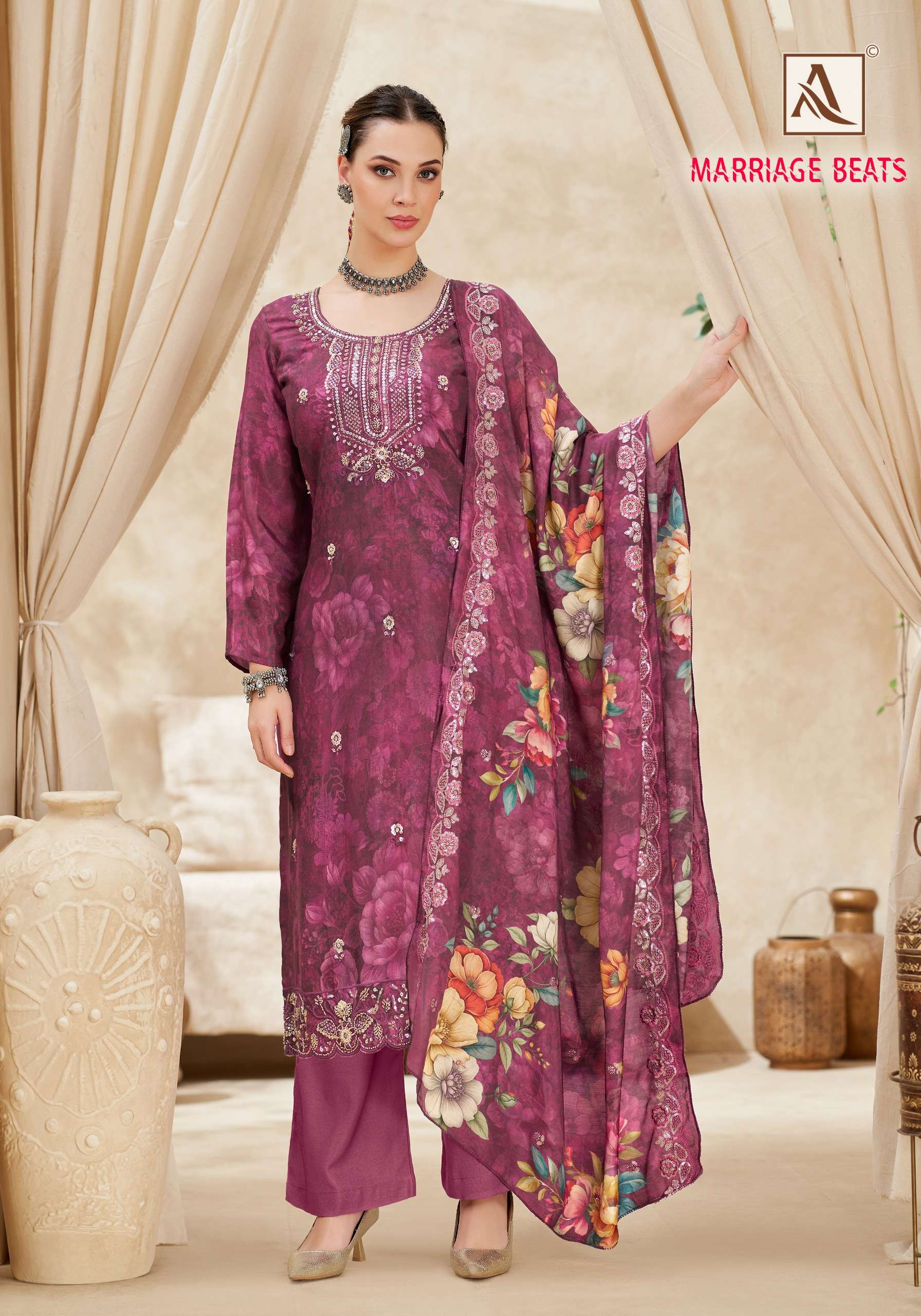 ALOK SUITS MARRIAGE BEATS VISCOSE DIGITAL PRINT WITH FANCY WORKS SUIT