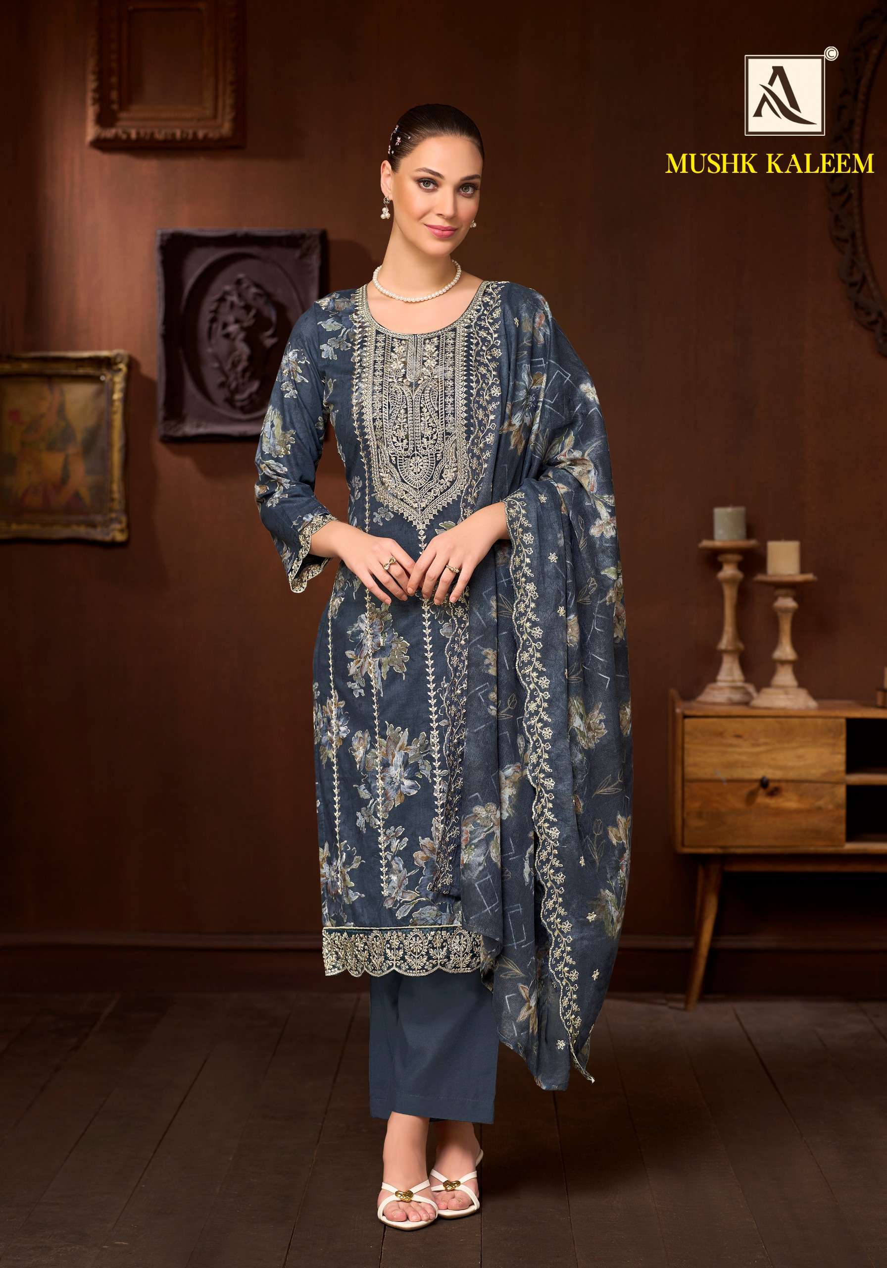 ALOK SUITS MUSHK KALEEM COTTON PRINT WITH FANCY EMBROIDERY WORKS SUIT