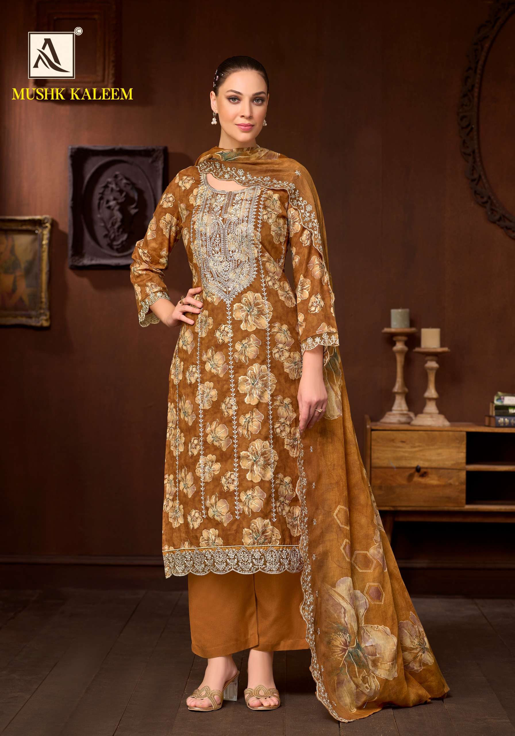 ALOK SUITS MUSHK KALEEM COTTON PRINT WITH FANCY EMBROIDERY WORKS SUIT