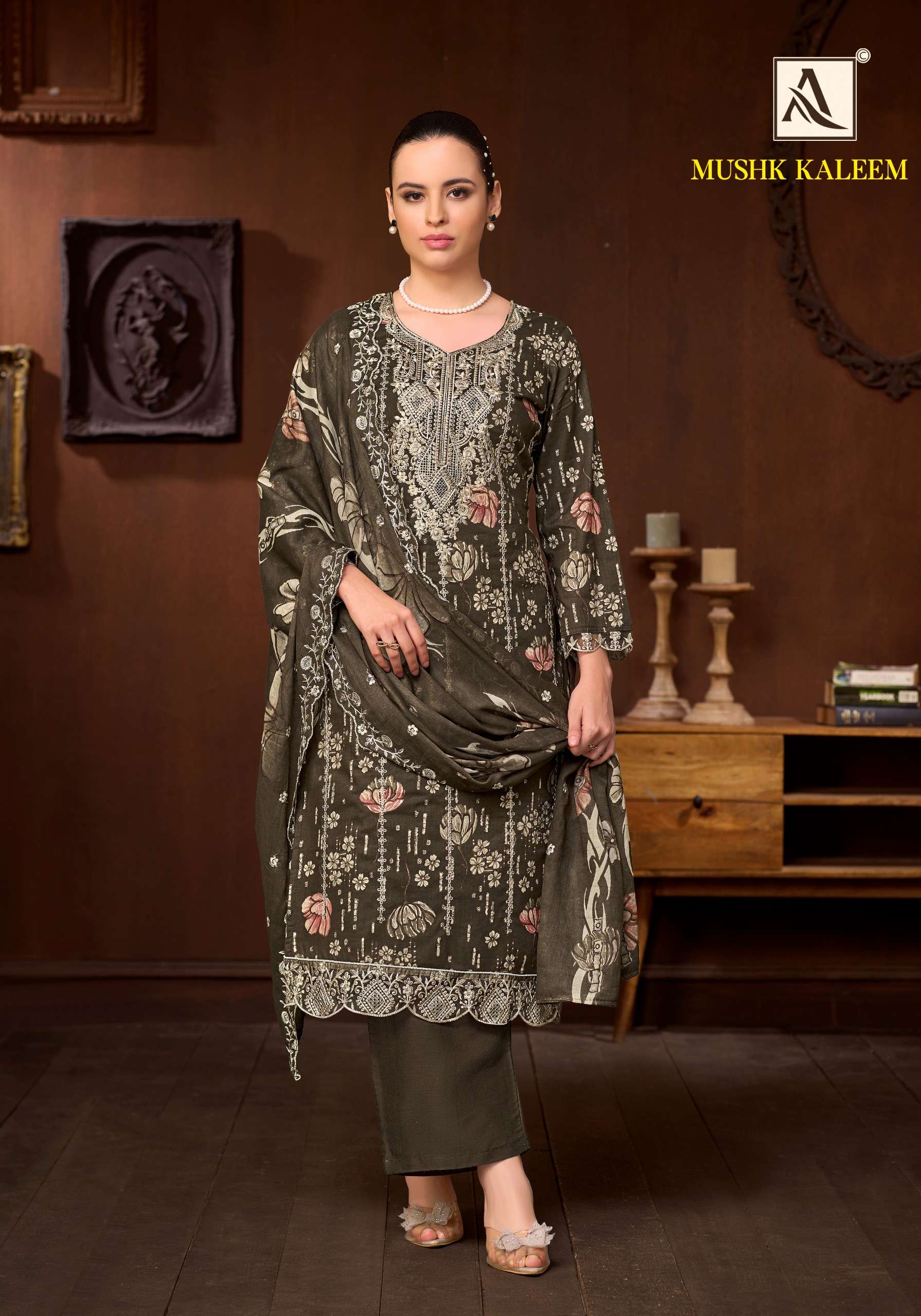 ALOK SUITS MUSHK KALEEM COTTON PRINT WITH FANCY EMBROIDERY WORKS SUIT