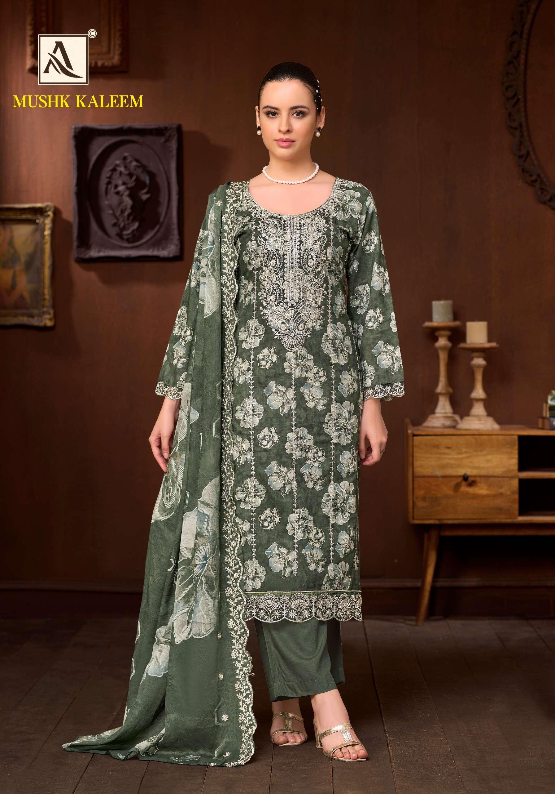 ALOK SUITS MUSHK KALEEM COTTON PRINT WITH FANCY EMBROIDERY WORKS SUIT