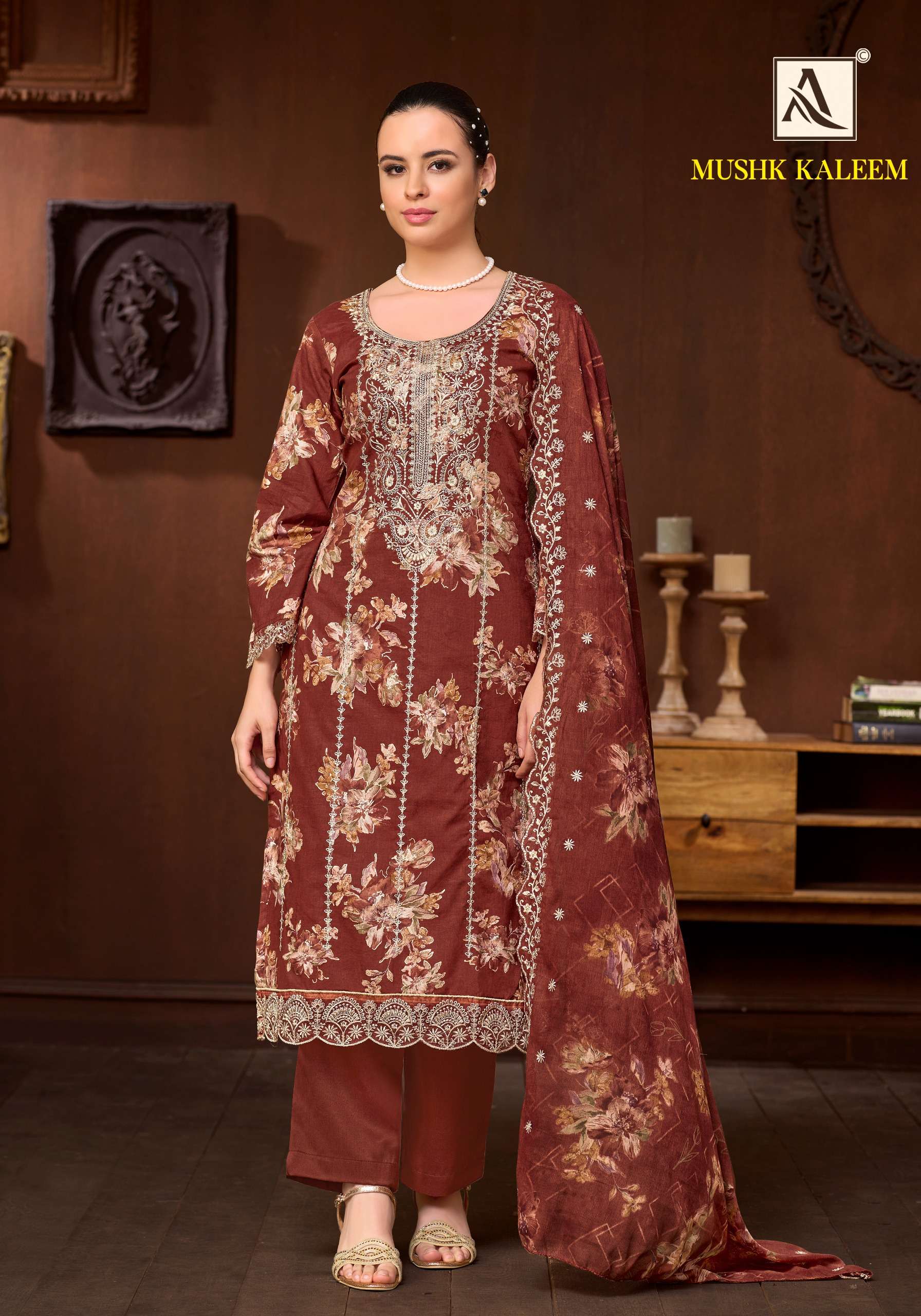 ALOK SUITS MUSHK KALEEM COTTON PRINT WITH FANCY EMBROIDERY WORKS SUIT