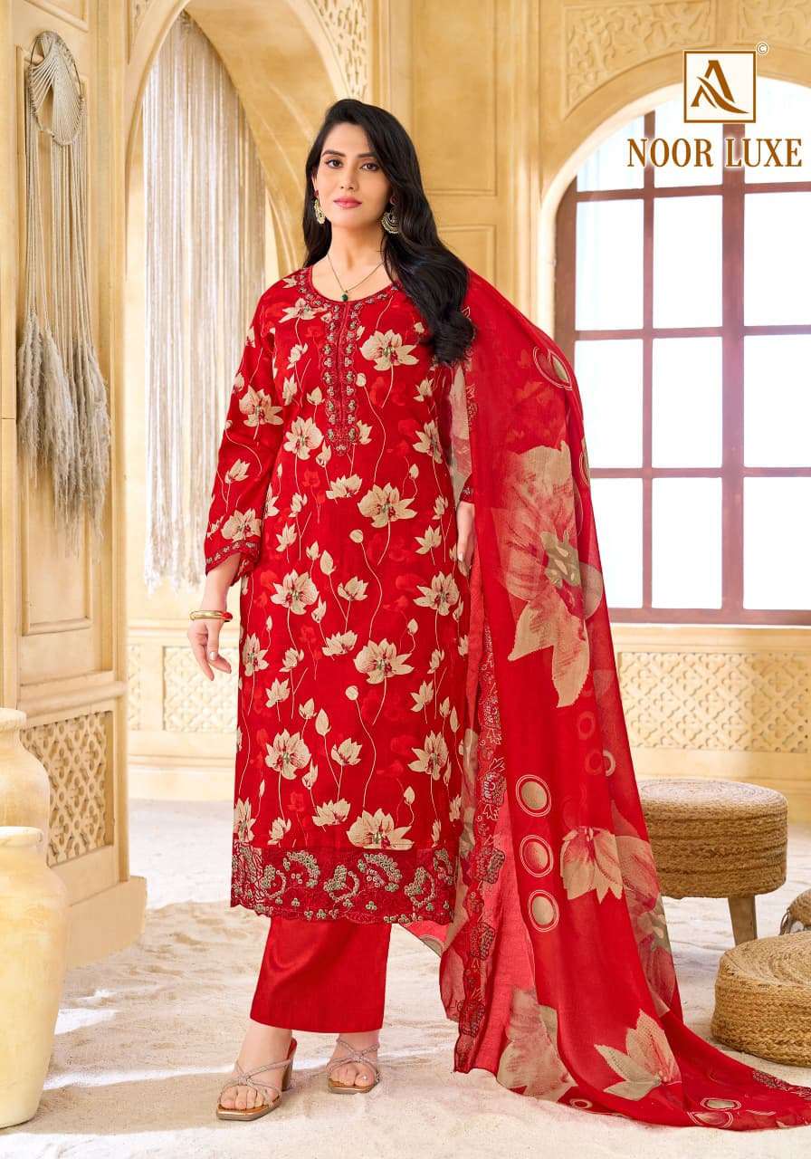 ALOK SUITS NOOR LUXE COTTON FOIL PRINT WITH FANCY EMBROIDERY WORK SUIT