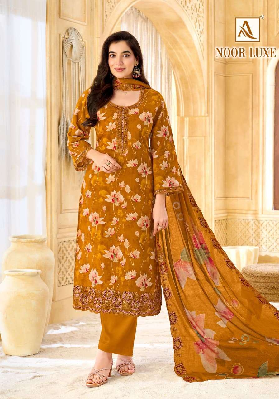 ALOK SUITS NOOR LUXE COTTON FOIL PRINT WITH FANCY EMBROIDERY WORK SUIT