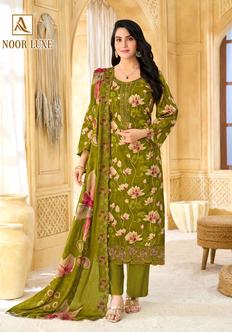 ALOK SUITS NOOR LUXE COTTON FOIL PRINT WITH FANCY EMBROIDERY WORK SUIT