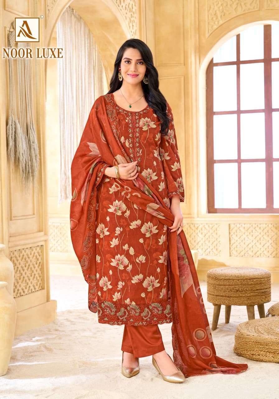ALOK SUITS NOOR LUXE COTTON FOIL PRINT WITH FANCY EMBROIDERY WORK SUIT