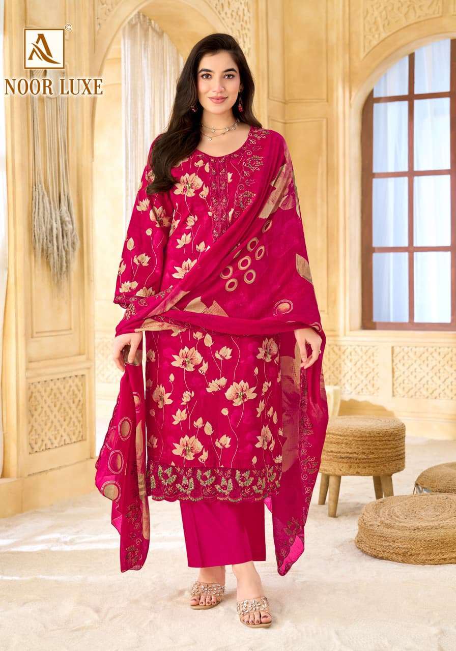 ALOK SUITS NOOR LUXE COTTON FOIL PRINT WITH FANCY EMBROIDERY WORK SUIT