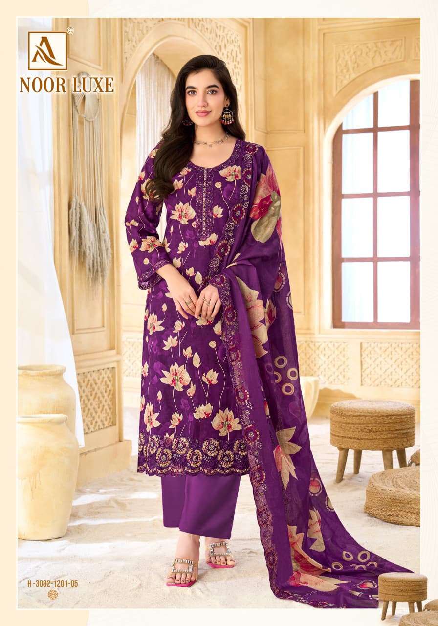 ALOK SUITS NOOR LUXE COTTON FOIL PRINT WITH FANCY EMBROIDERY WORK SUIT