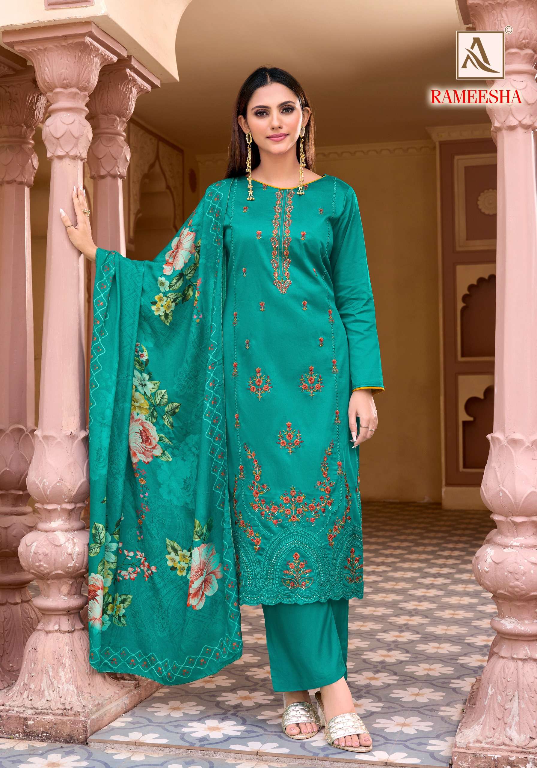 ALOK SUITS RAMEESHA JAM COTTON FANCY EMBROIDERY WORK SUIT