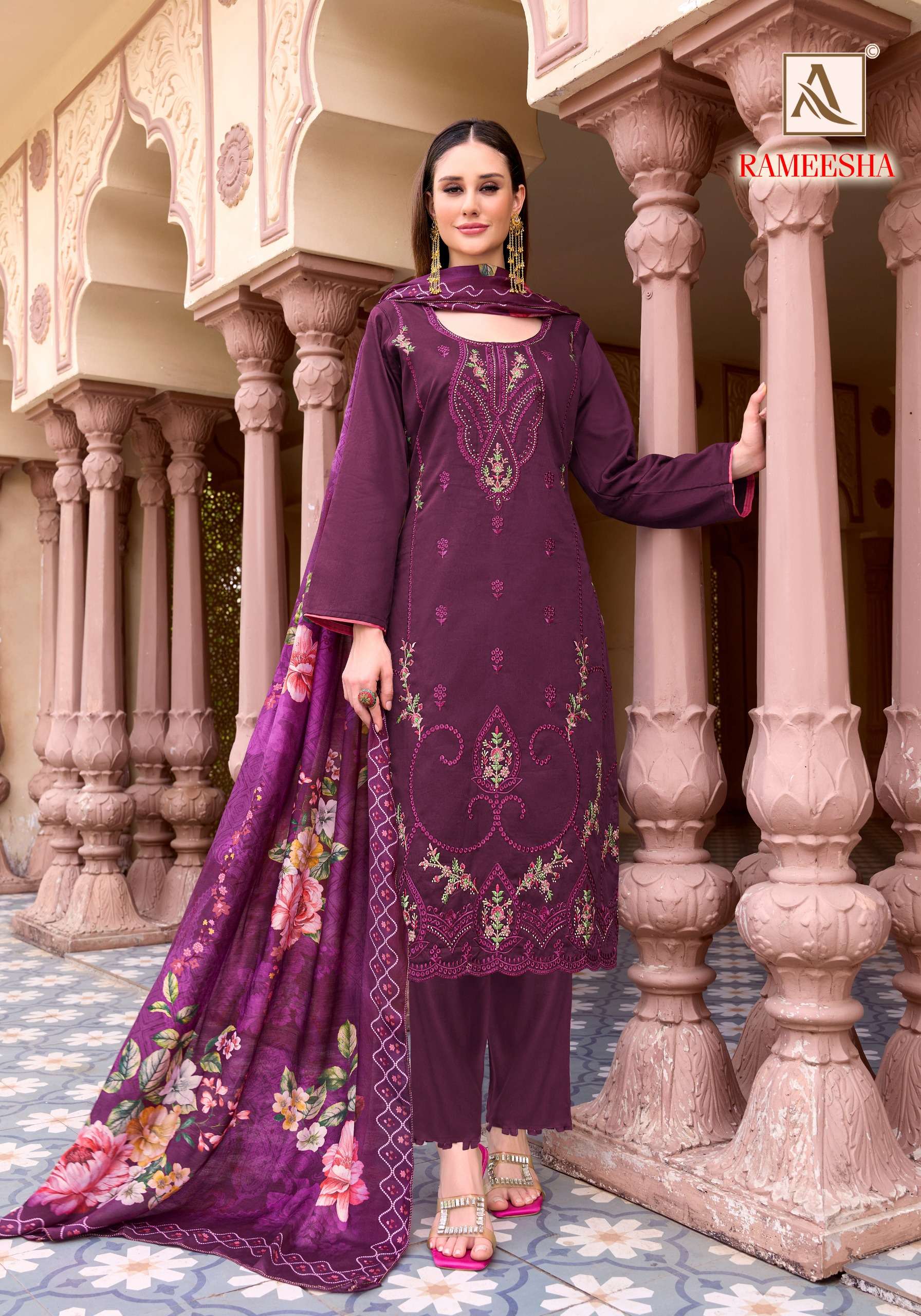 ALOK SUITS RAMEESHA JAM COTTON FANCY EMBROIDERY WORK SUIT