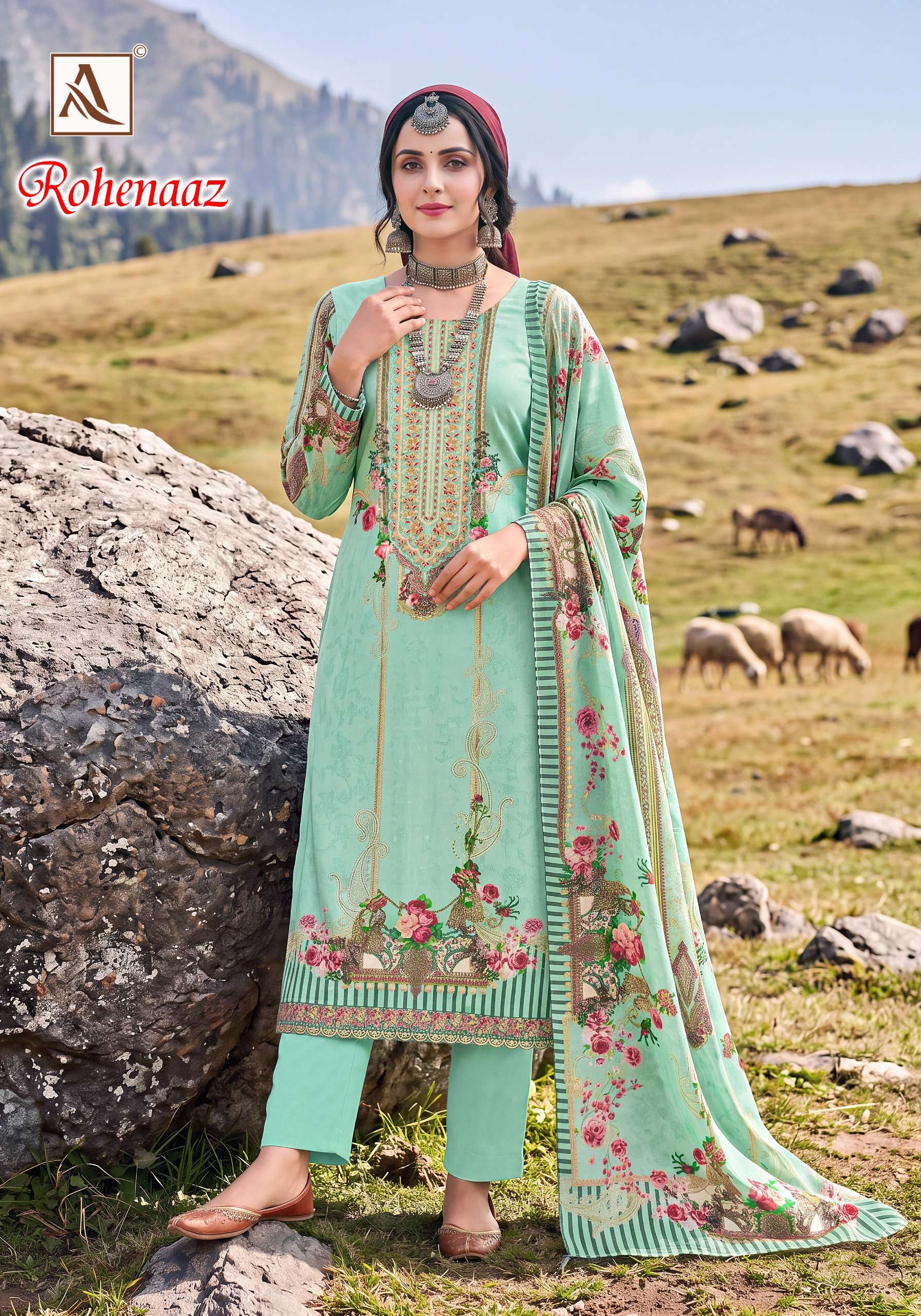 ALOK SUITS ROHENAAZ VISCOSE DESIGNER PRINT WITH FANCY EMBROIDERY WORK SUIT