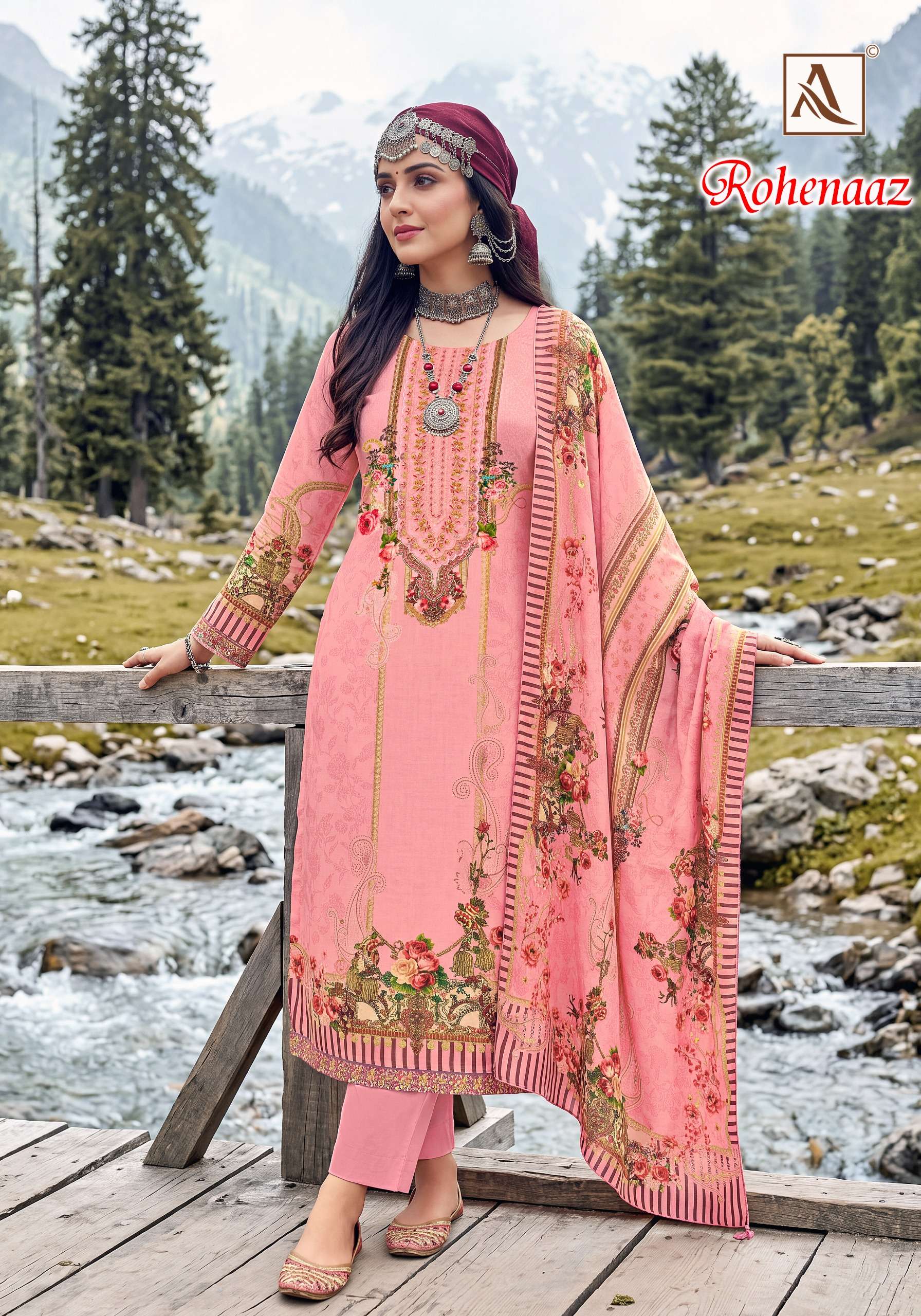 ALOK SUITS ROHENAAZ VISCOSE DESIGNER PRINT WITH FANCY EMBROIDERY WORK SUIT