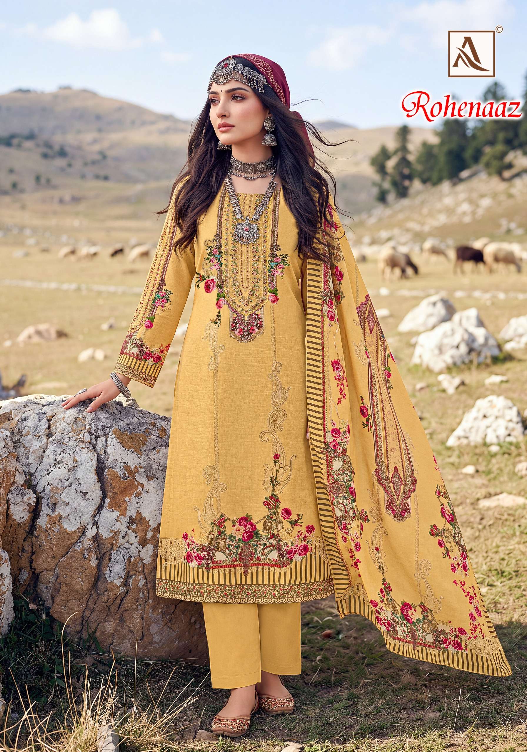 ALOK SUITS ROHENAAZ VISCOSE DESIGNER PRINT WITH FANCY EMBROIDERY WORK SUIT