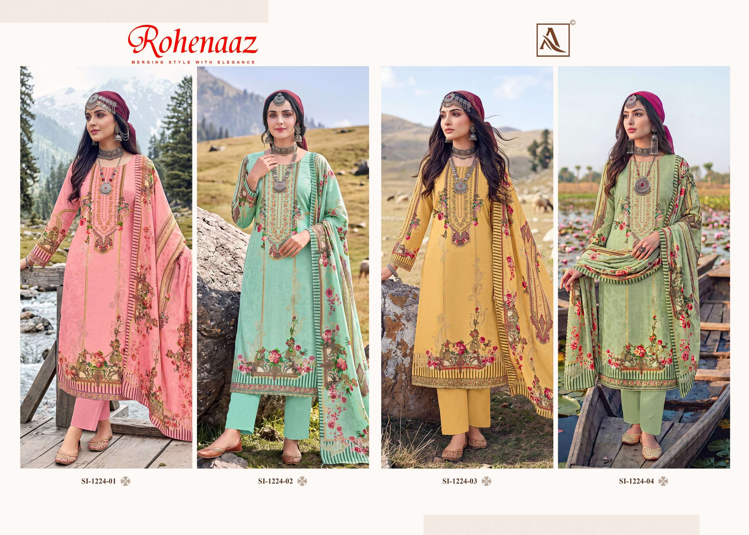 ALOK SUITS ROHENAAZ VISCOSE DESIGNER PRINT WITH FANCY EMBROIDERY WORK SUIT