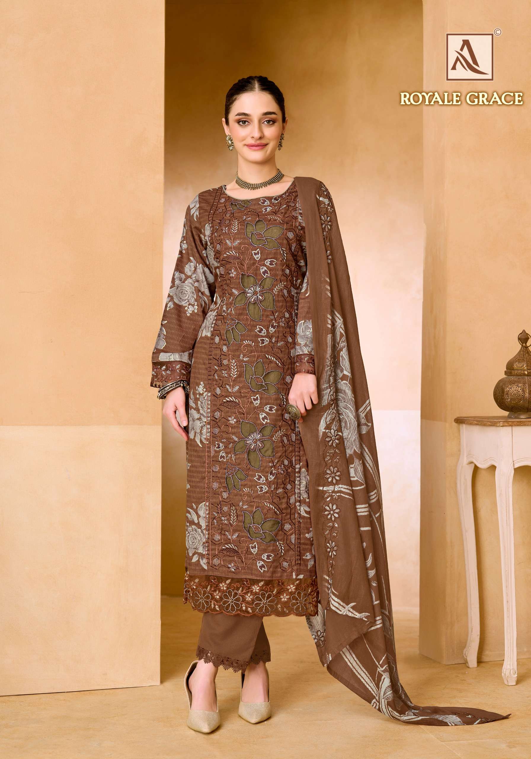 ALOK SUITS ROYALE GRACE COTTON PRINT WITH FANCY WORKS SUIT 