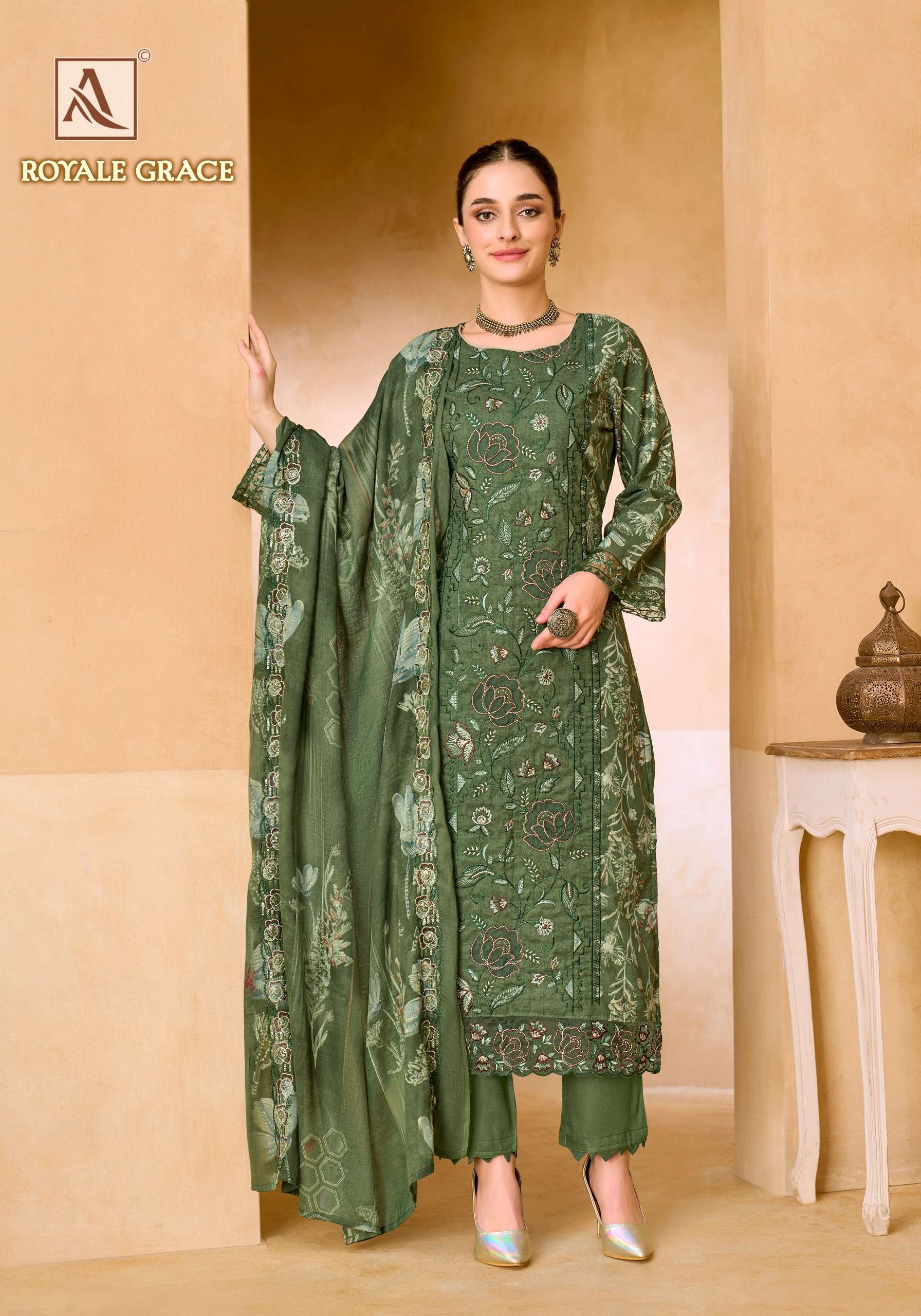 ALOK SUITS ROYALE GRACE COTTON PRINT WITH FANCY WORKS SUIT 
