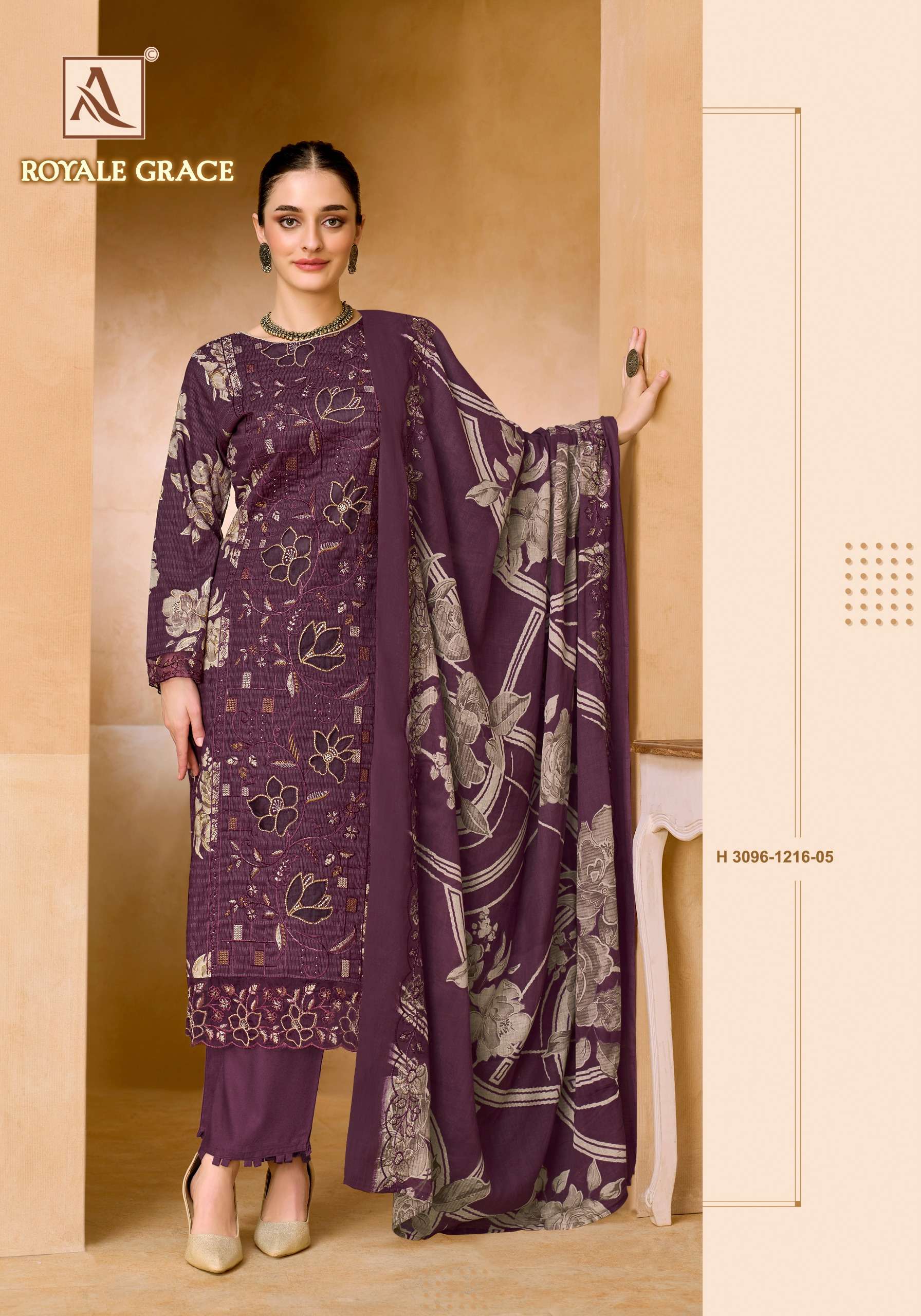 ALOK SUITS ROYALE GRACE COTTON PRINT WITH FANCY WORKS SUIT 