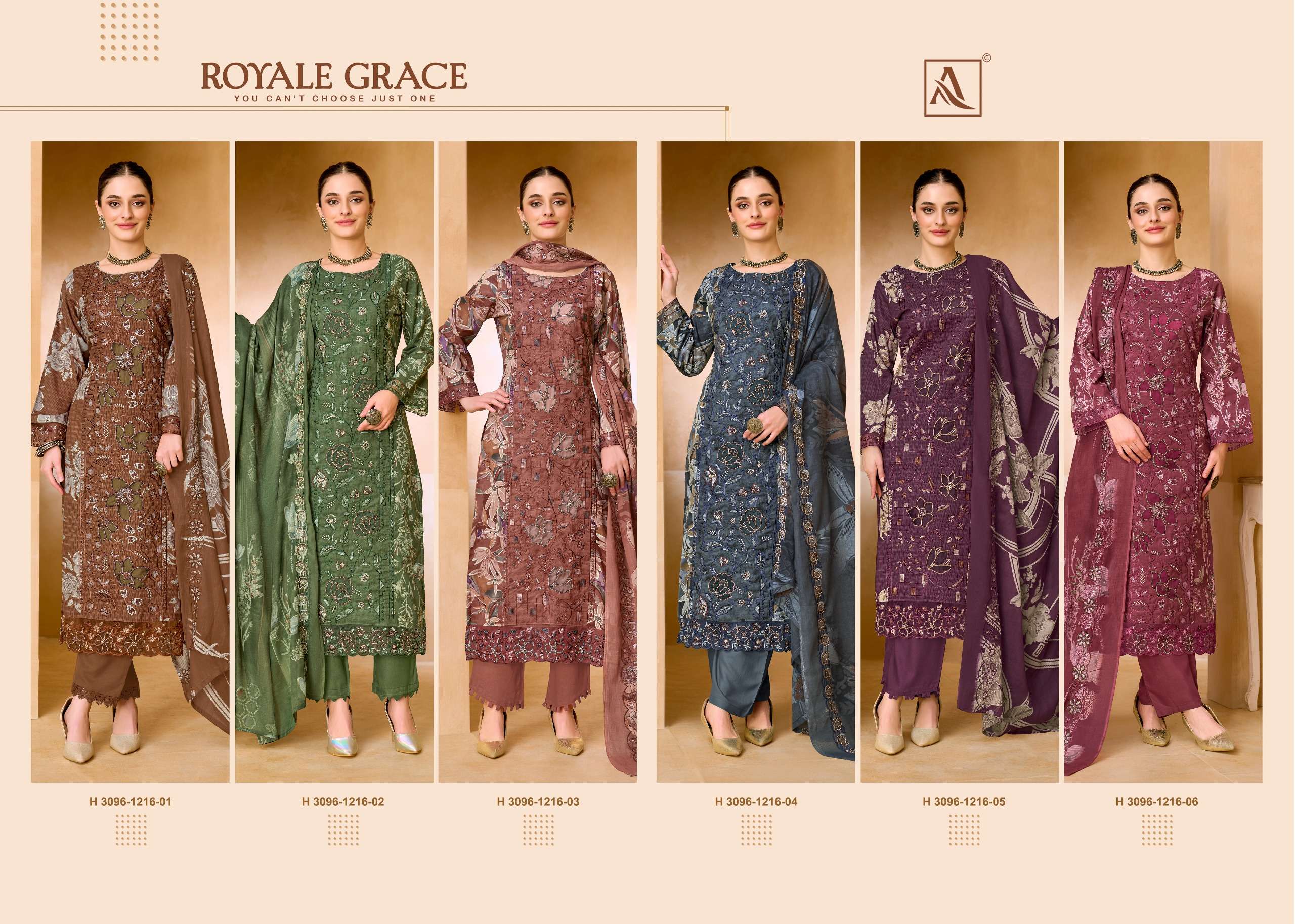 ALOK SUITS ROYALE GRACE COTTON PRINT WITH FANCY WORKS SUIT 