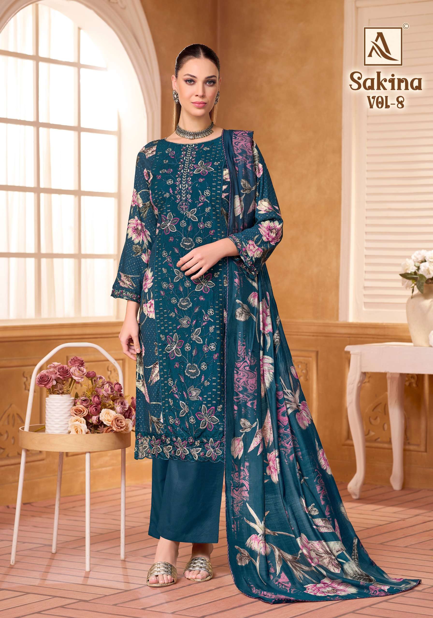 ALOK SUITS SAKINA VOL 8 VISCOSE RAYON FOIL PRINT WITH FANCY WORK SUIT