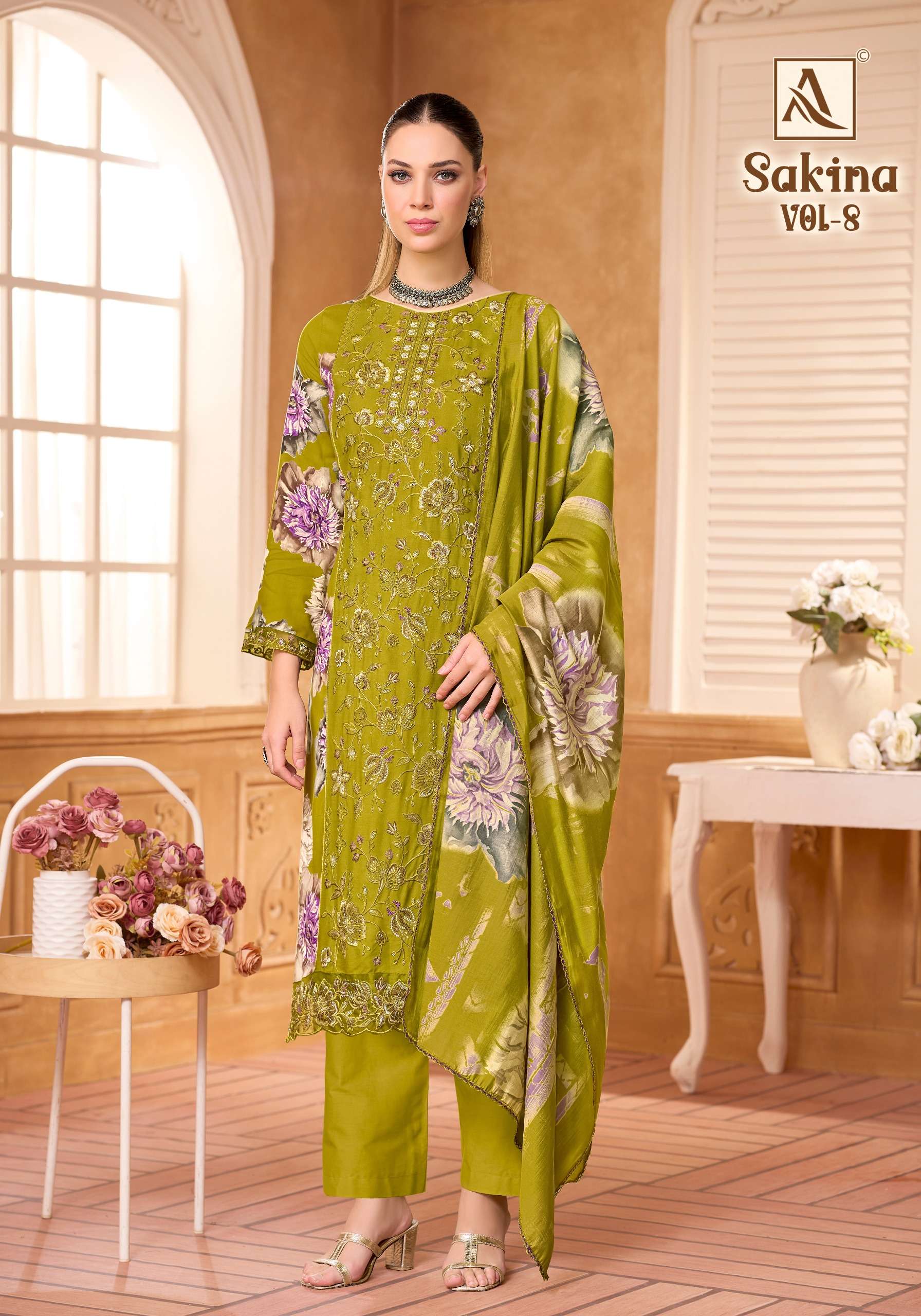 ALOK SUITS SAKINA VOL 8 VISCOSE RAYON FOIL PRINT WITH FANCY WORK SUIT