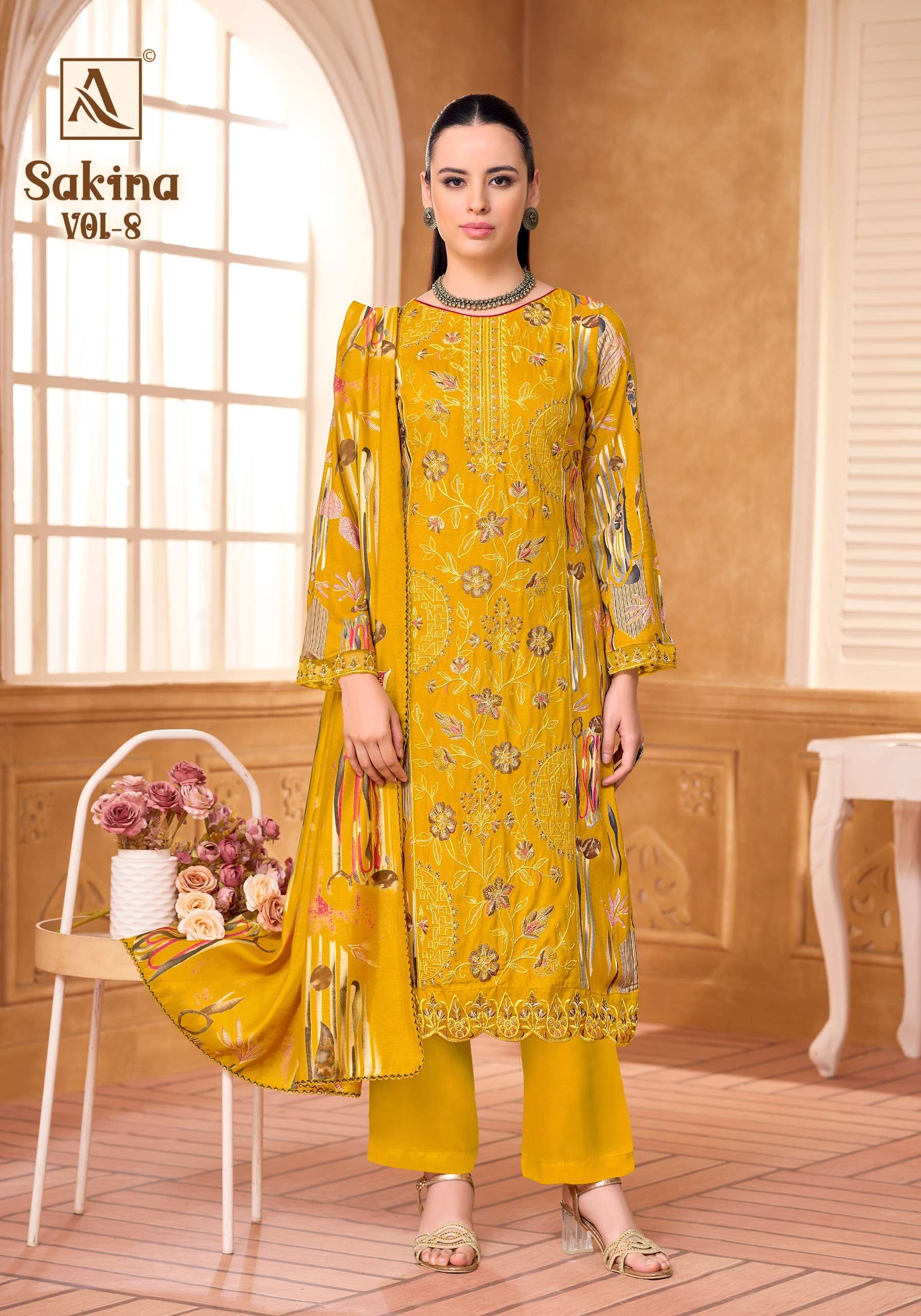 ALOK SUITS SAKINA VOL 8 VISCOSE RAYON FOIL PRINT WITH FANCY WORK SUIT