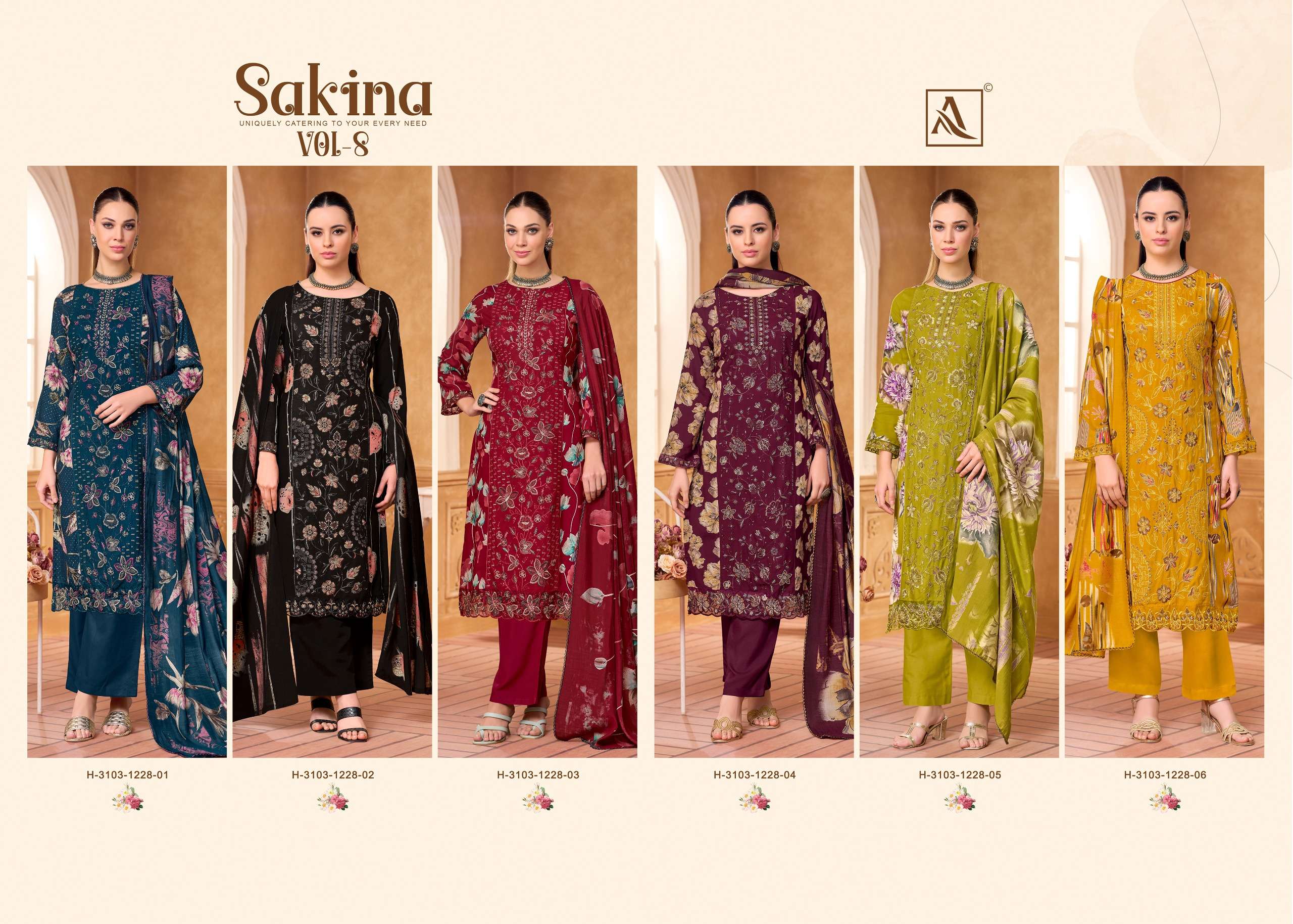ALOK SUITS SAKINA VOL 8 VISCOSE RAYON FOIL PRINT WITH FANCY WORK SUIT