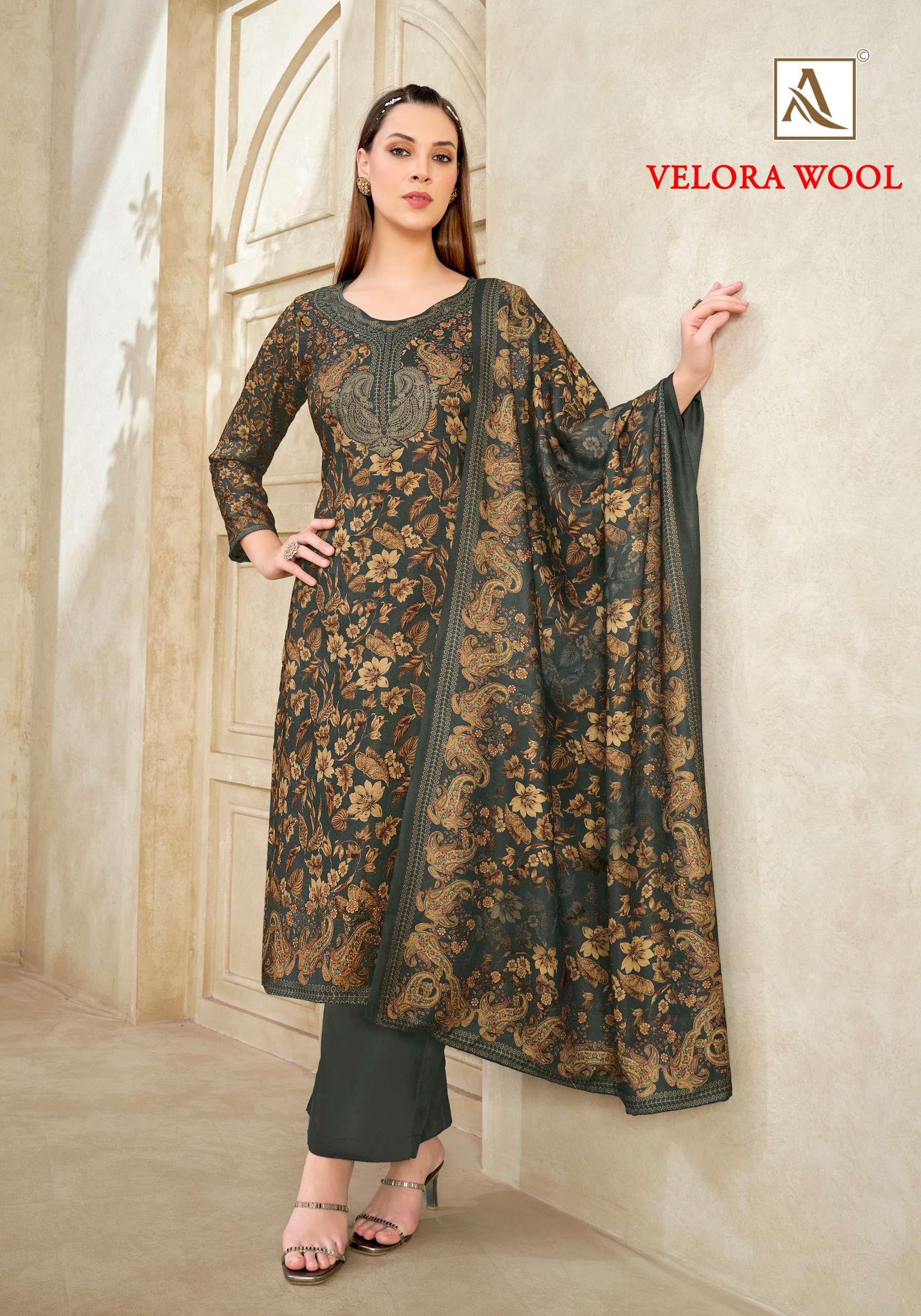 ALOK SUITS VELORA WOOL PASHMINA DIGITAL PRINT WITH SWAROVSKI WORK WINTER WEAR SUIT 