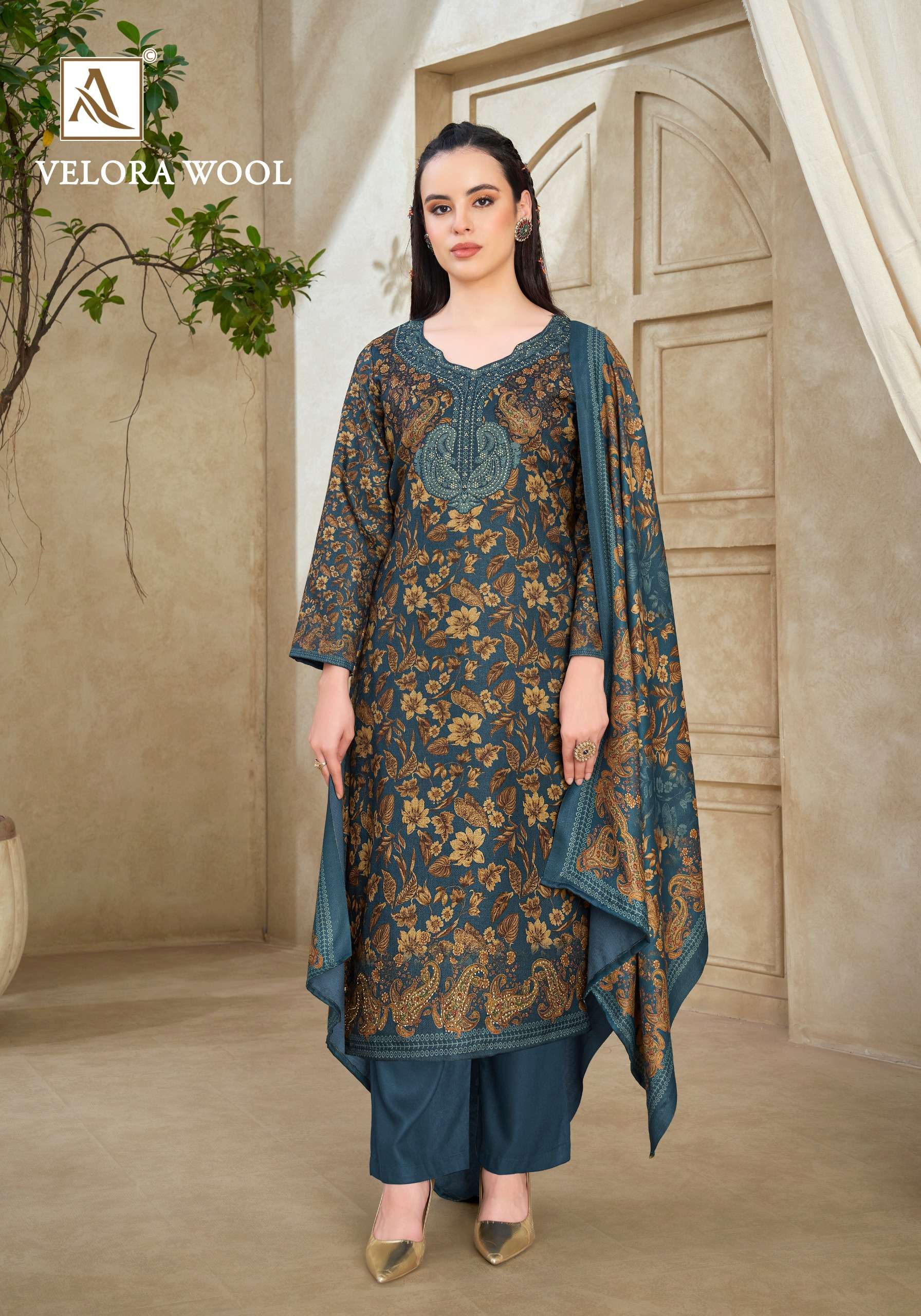 ALOK SUITS VELORA WOOL PASHMINA DIGITAL PRINT WITH SWAROVSKI WORK WINTER WEAR SUIT 