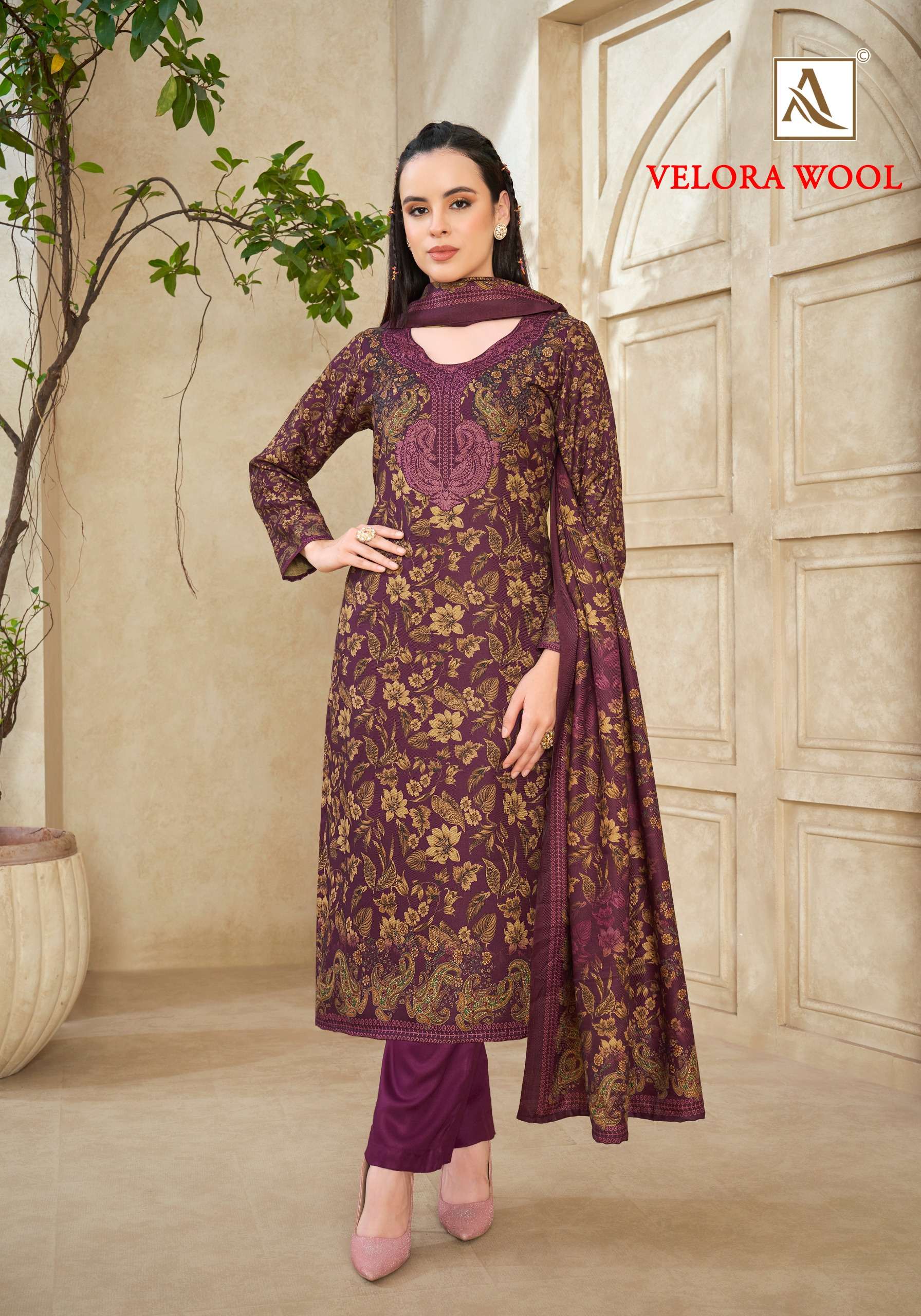 ALOK SUITS VELORA WOOL PASHMINA DIGITAL PRINT WITH SWAROVSKI WORK WINTER WEAR SUIT 