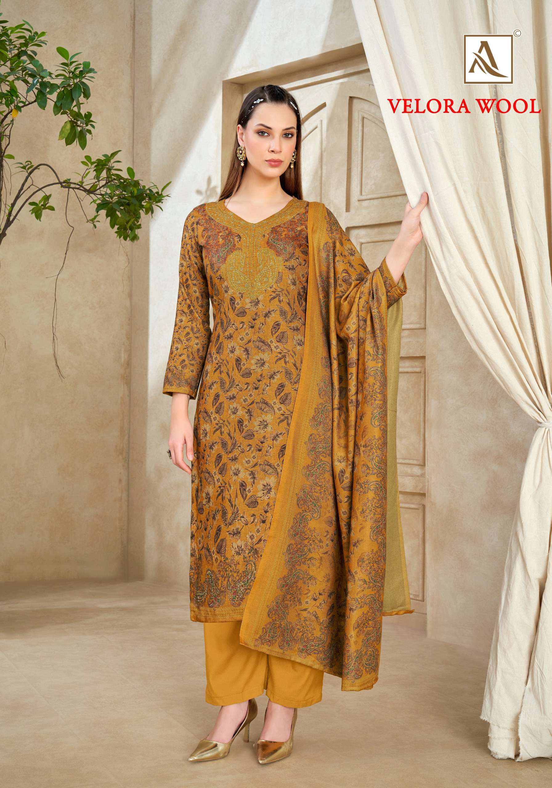 ALOK SUITS VELORA WOOL PASHMINA DIGITAL PRINT WITH SWAROVSKI WORK WINTER WEAR SUIT 