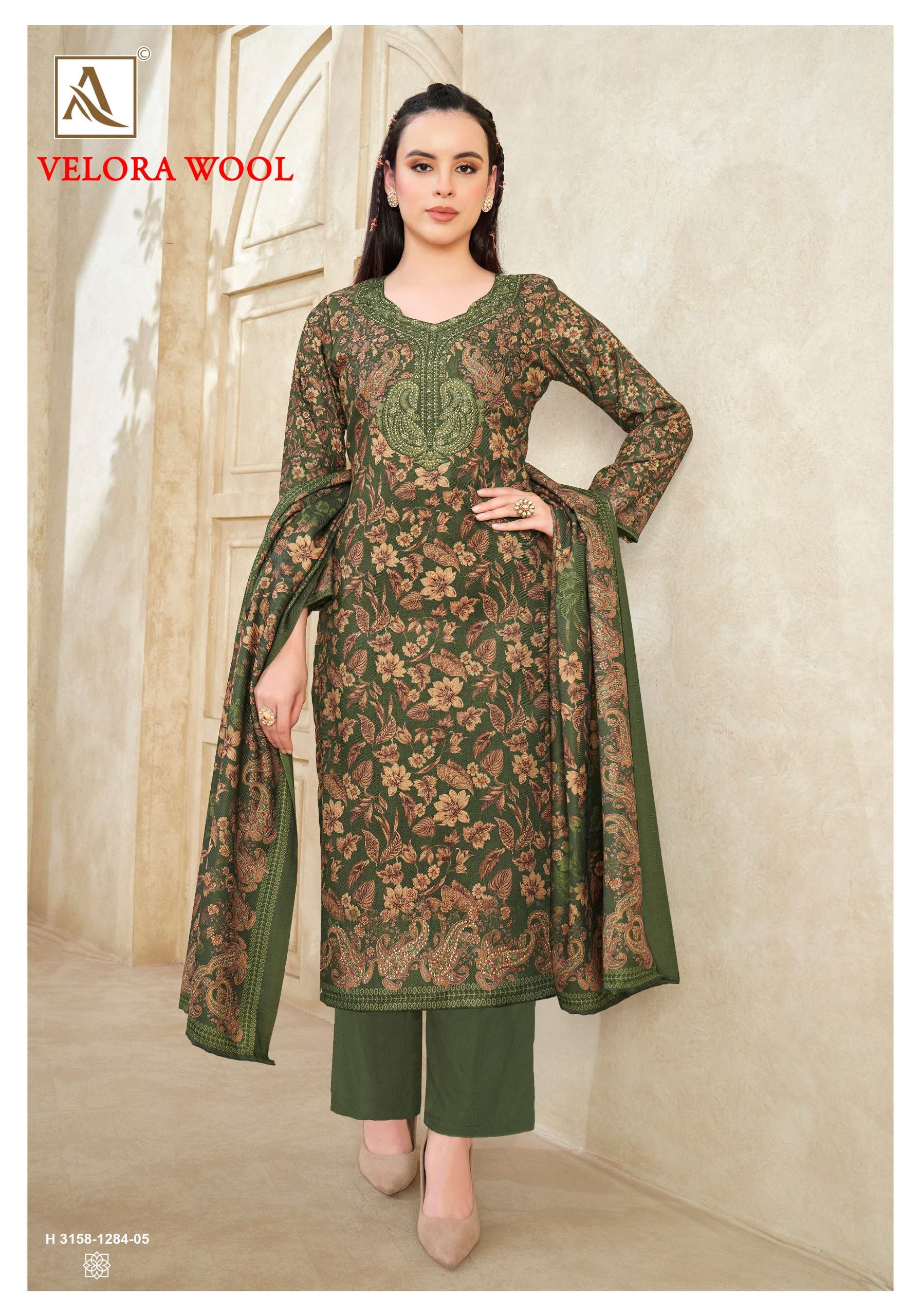 ALOK SUITS VELORA WOOL PASHMINA DIGITAL PRINT WITH SWAROVSKI WORK WINTER WEAR SUIT 