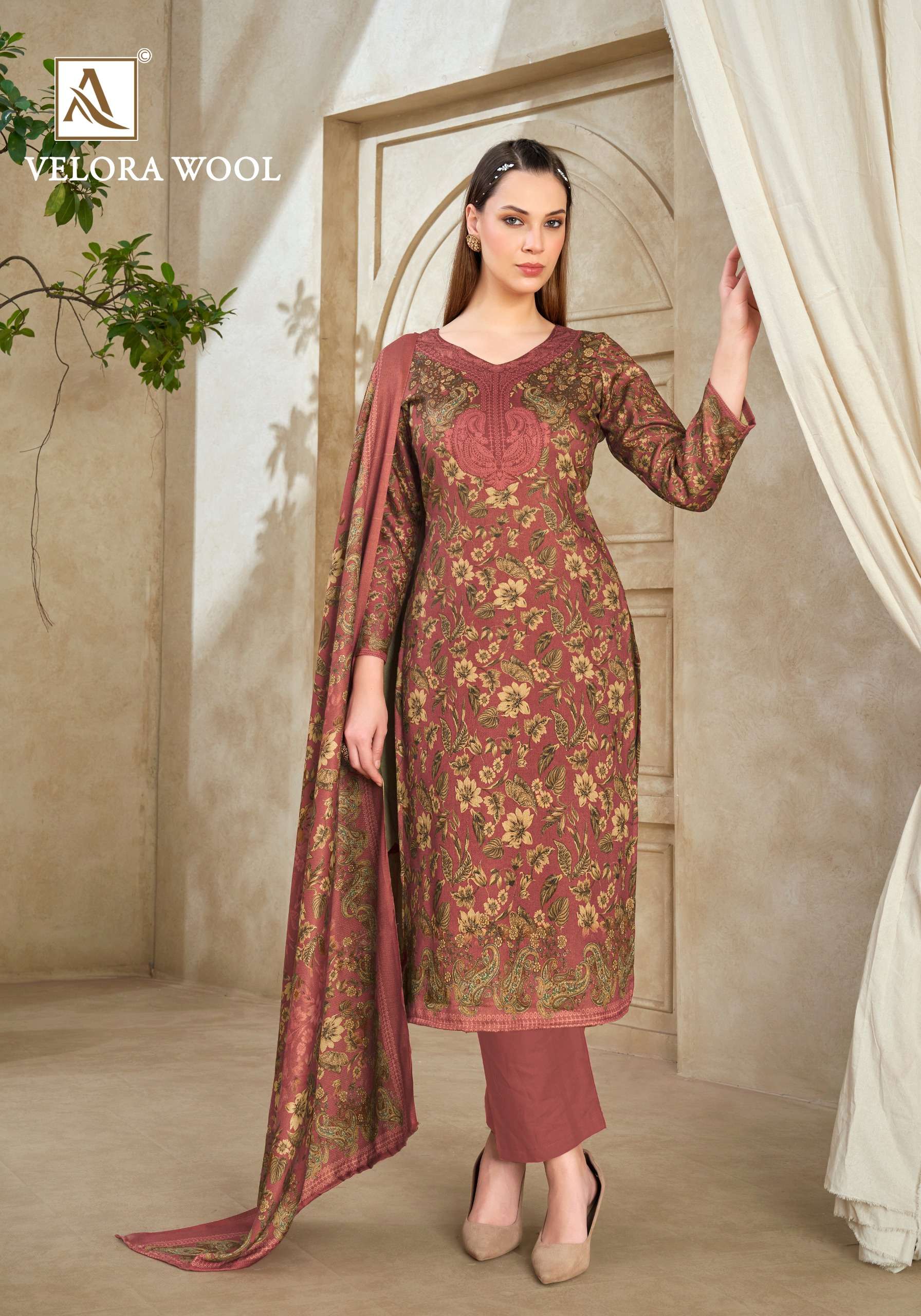 ALOK SUITS VELORA WOOL PASHMINA DIGITAL PRINT WITH SWAROVSKI WORK WINTER WEAR SUIT 